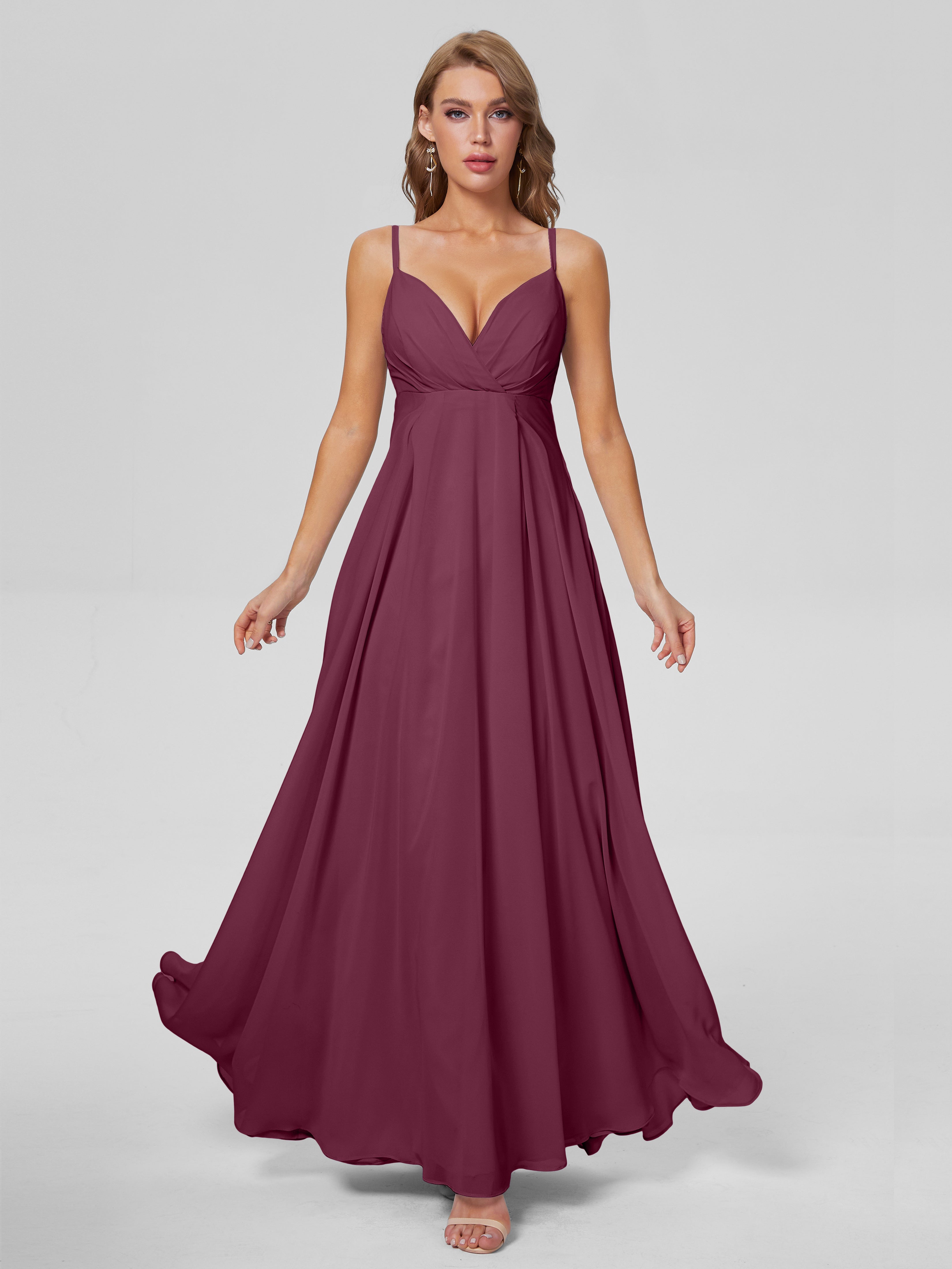 Robes De Demoiselle D'Honneur Mûre Classique Bretelles Spaghetti Mousseline Robes Demoiselle D'Honneur