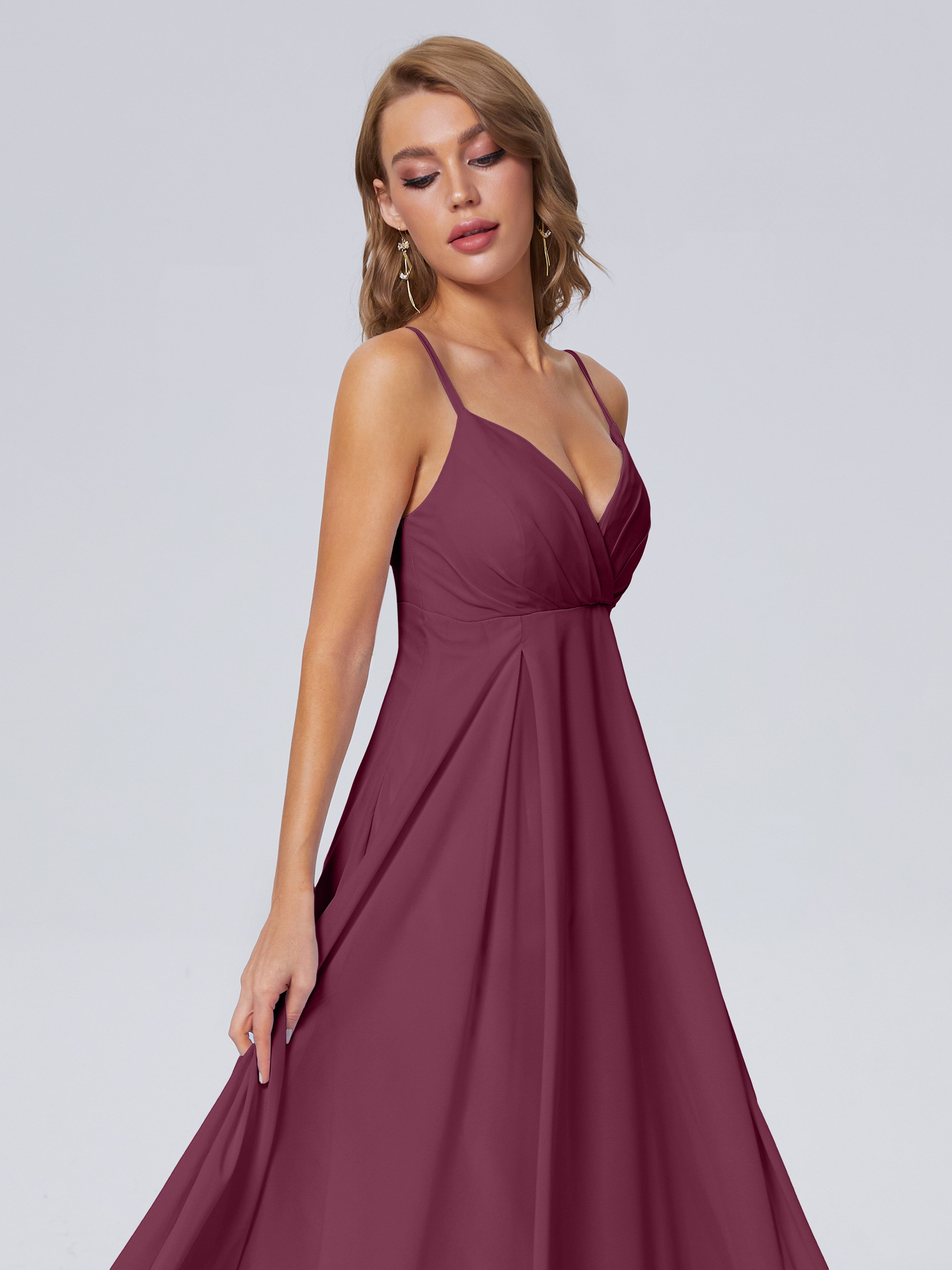 Robes De Demoiselle D'Honneur Mûre Classique Bretelles Spaghetti Mousseline Robes Demoiselle D'Honneur