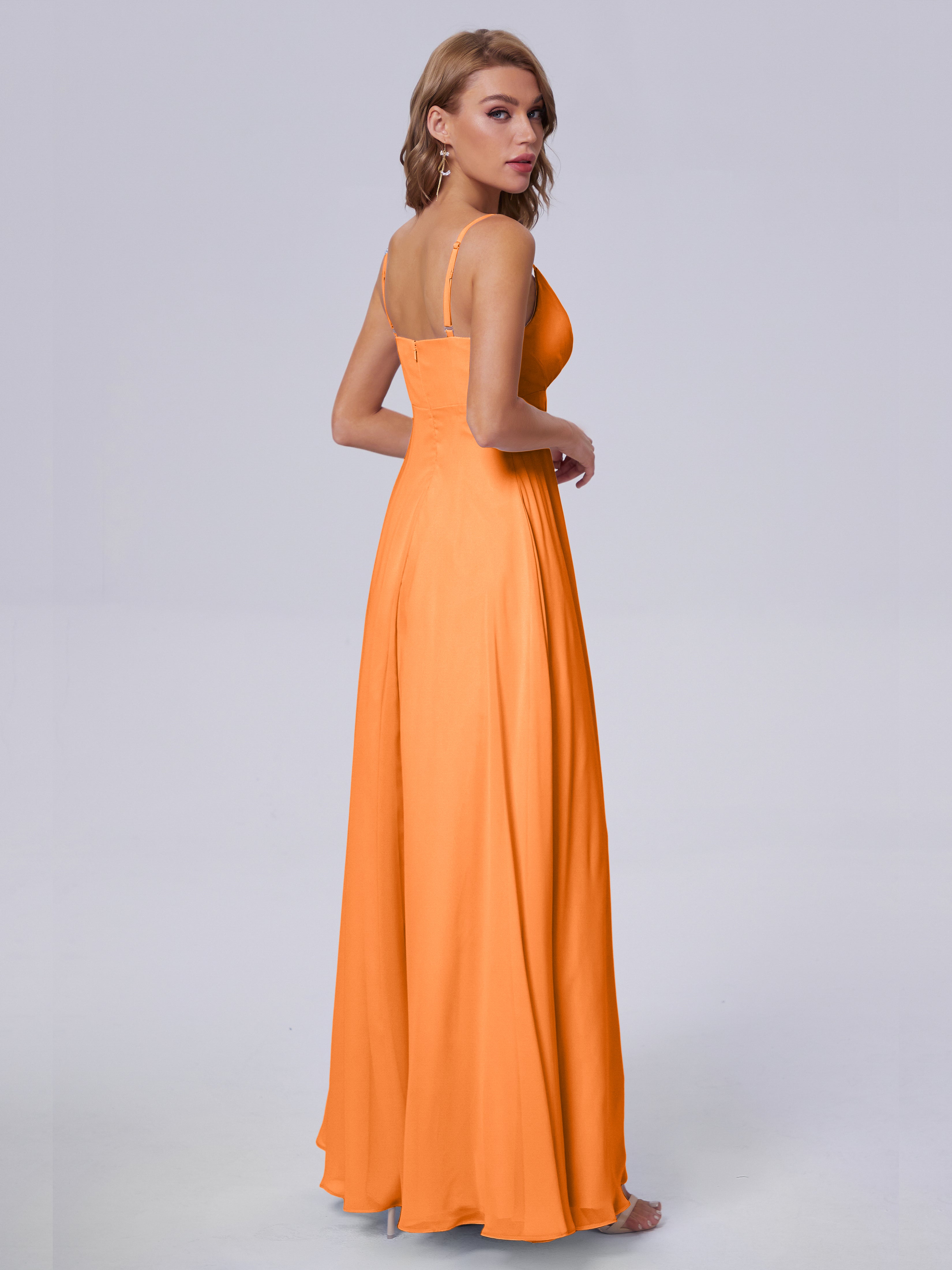 Robe Mousseline Orange Classique Bretelles Spaghetti Mousseline Robes Demoiselle D'Honneur