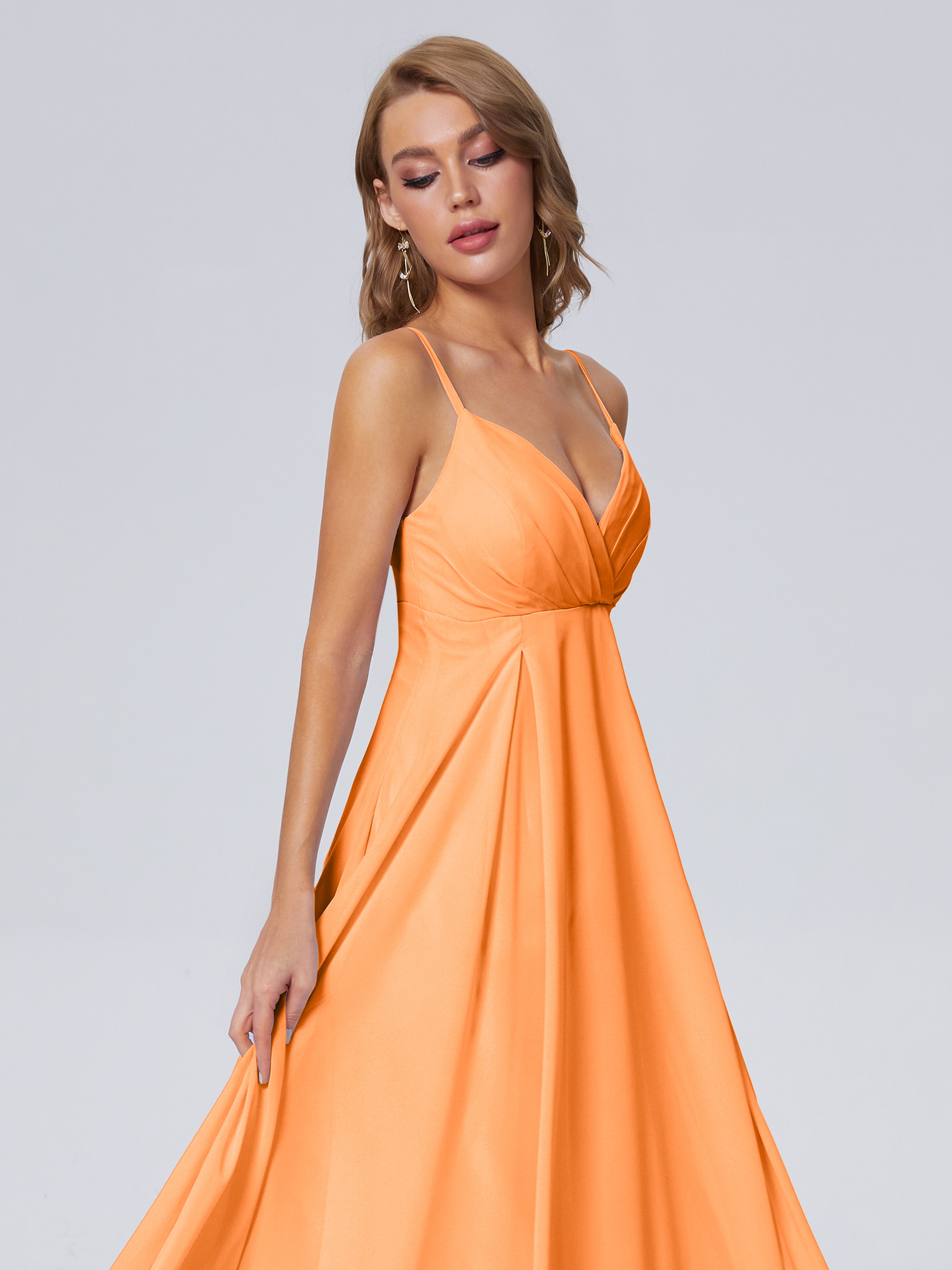 Robe Mousseline Orange Classique Bretelles Spaghetti Mousseline Robes Demoiselle D'Honneur
