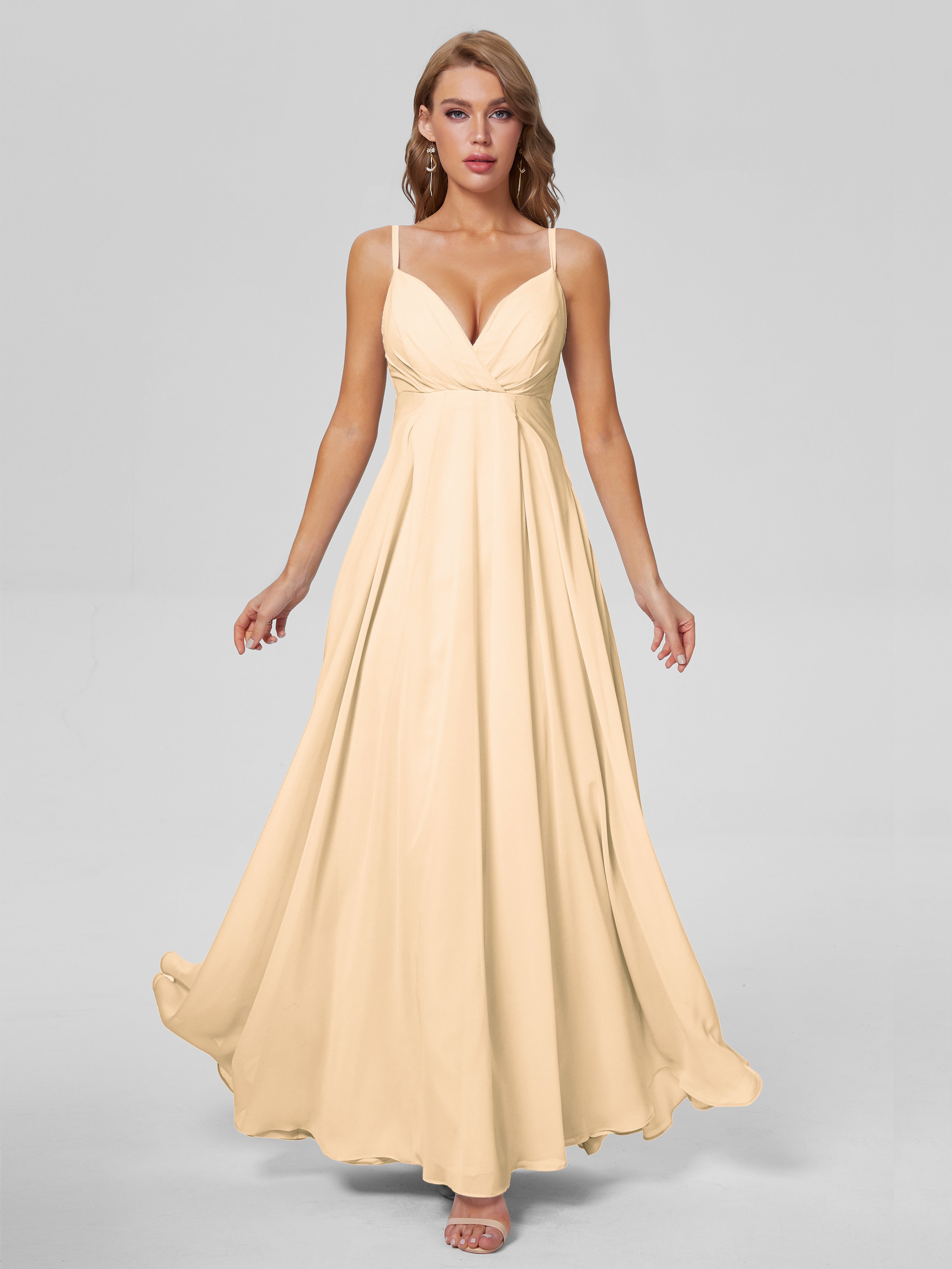 Robe De Demoiselle D Honneur Peche Classique Bretelles Spaghetti Mousseline Robes Demoiselle D'Honneur