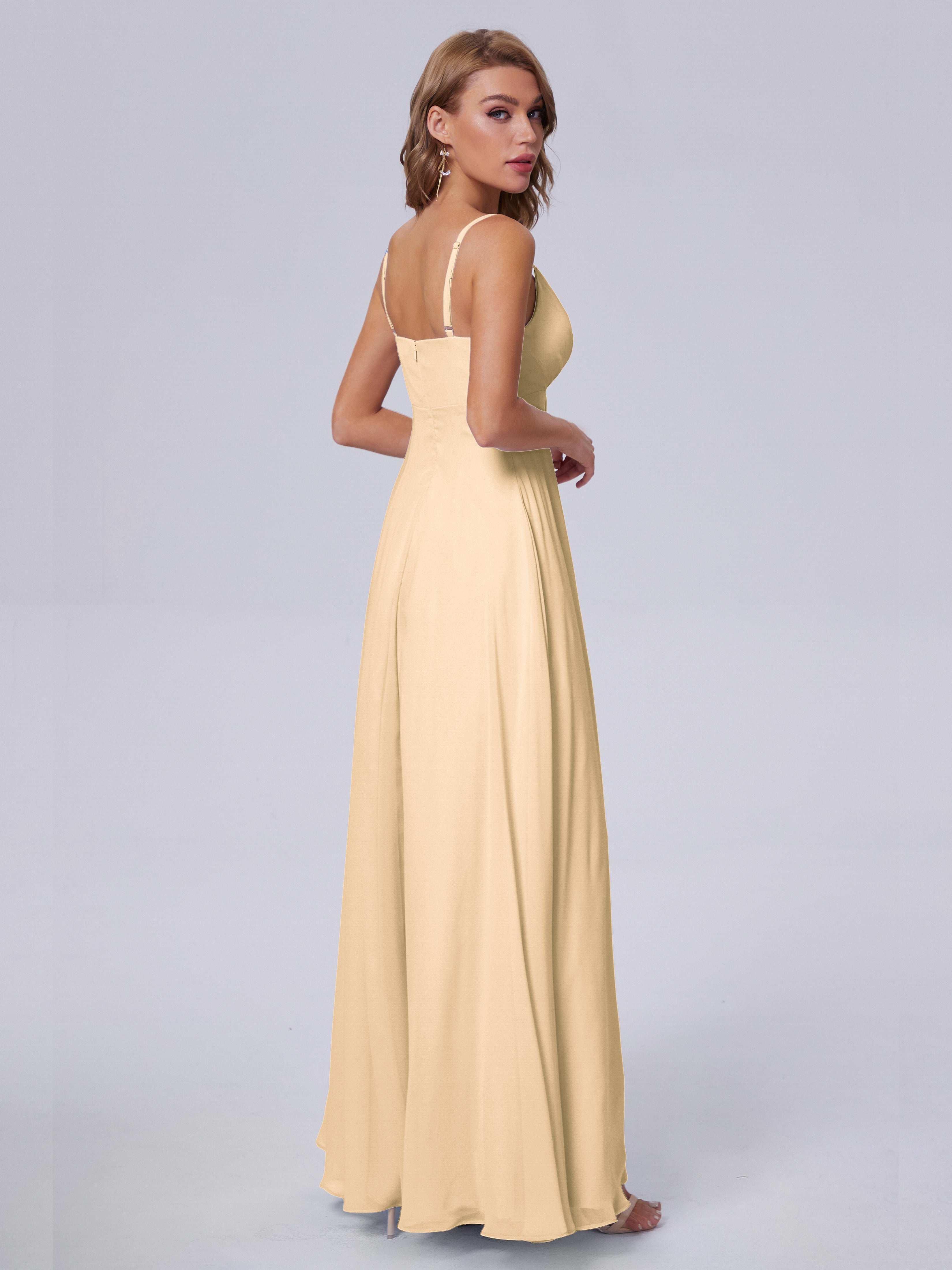 Robe De Demoiselle D Honneur Peche Classique Bretelles Spaghetti Mousseline Robes Demoiselle D'Honneur
