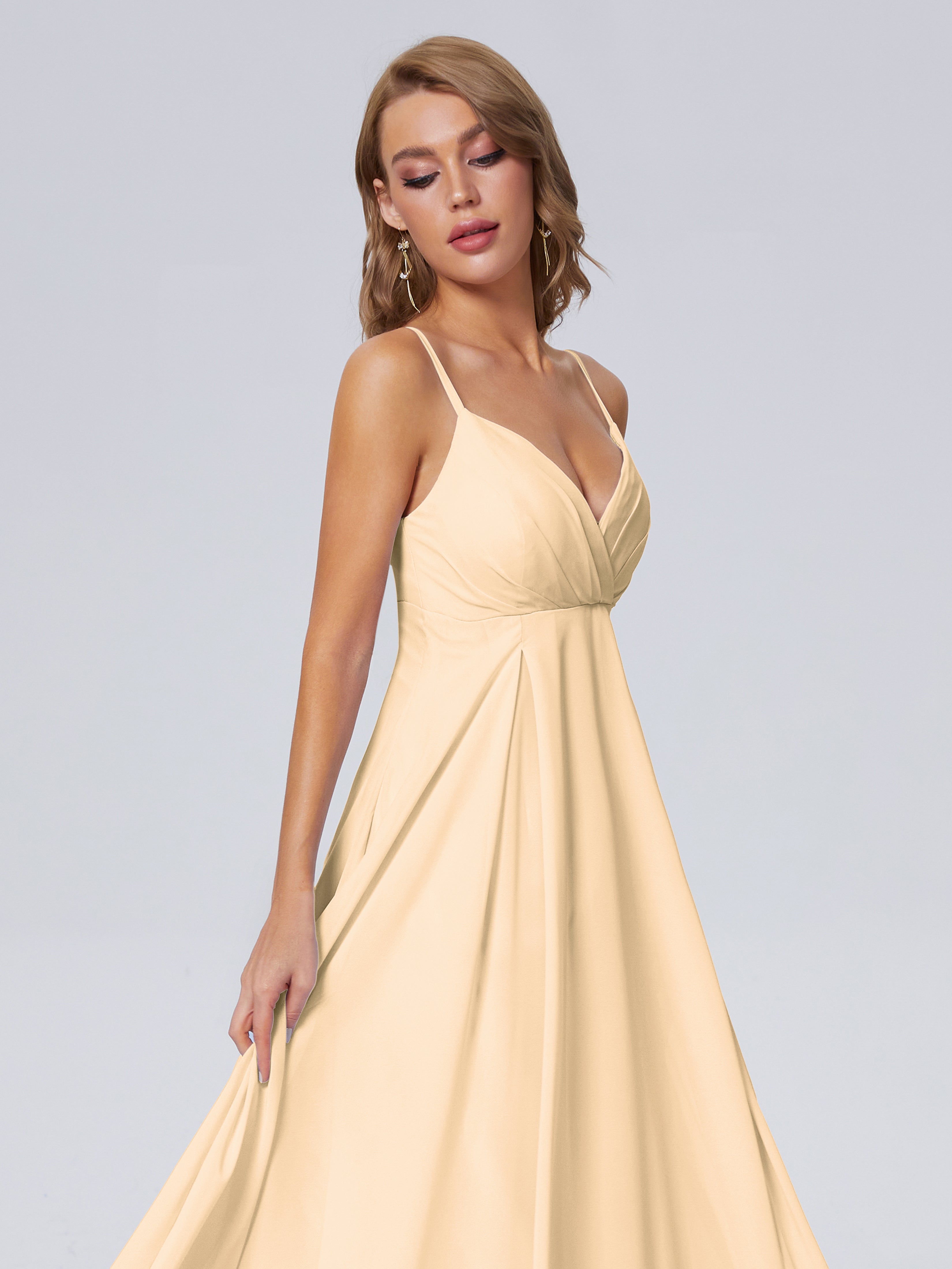 Robe De Demoiselle D Honneur Peche Classique Bretelles Spaghetti Mousseline Robes Demoiselle D'Honneur
