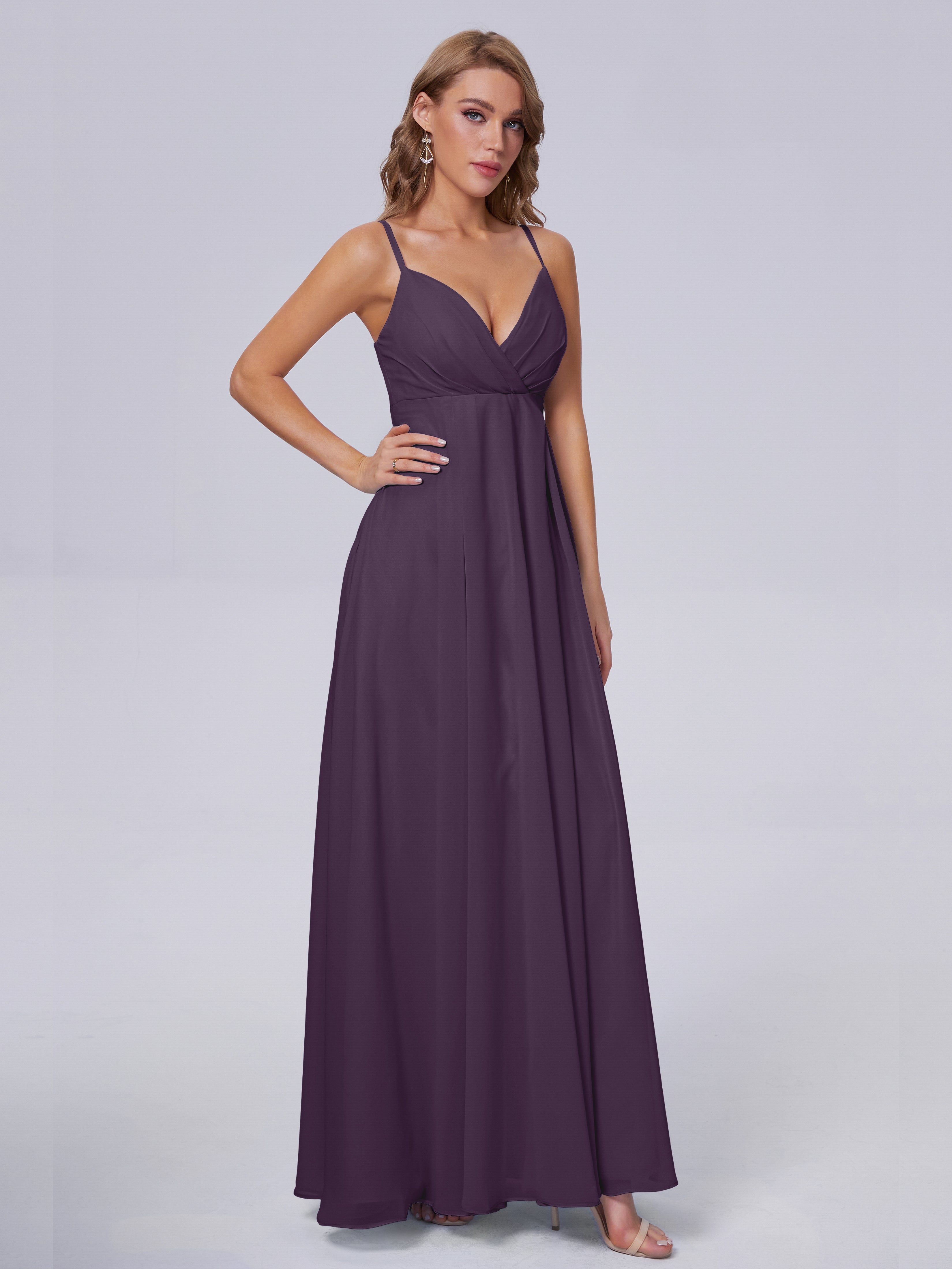 Robe De Demoiselle D'Honneur En Plum Classique Bretelles Spaghetti Mousseline Robes Demoiselle D'Honneur