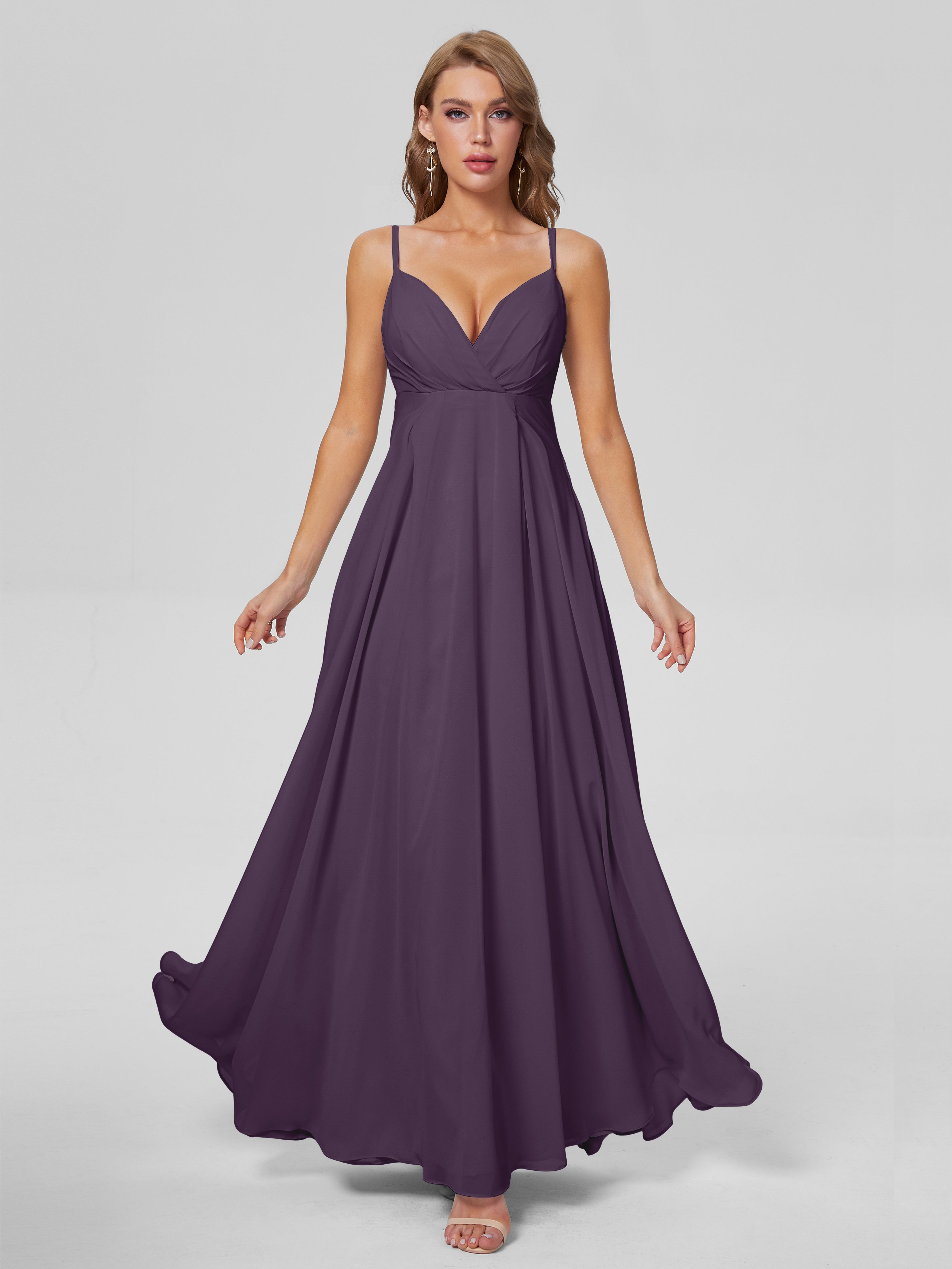 Robe De Demoiselle D'Honneur En Plum Classique Bretelles Spaghetti Mousseline Robes Demoiselle D'Honneur