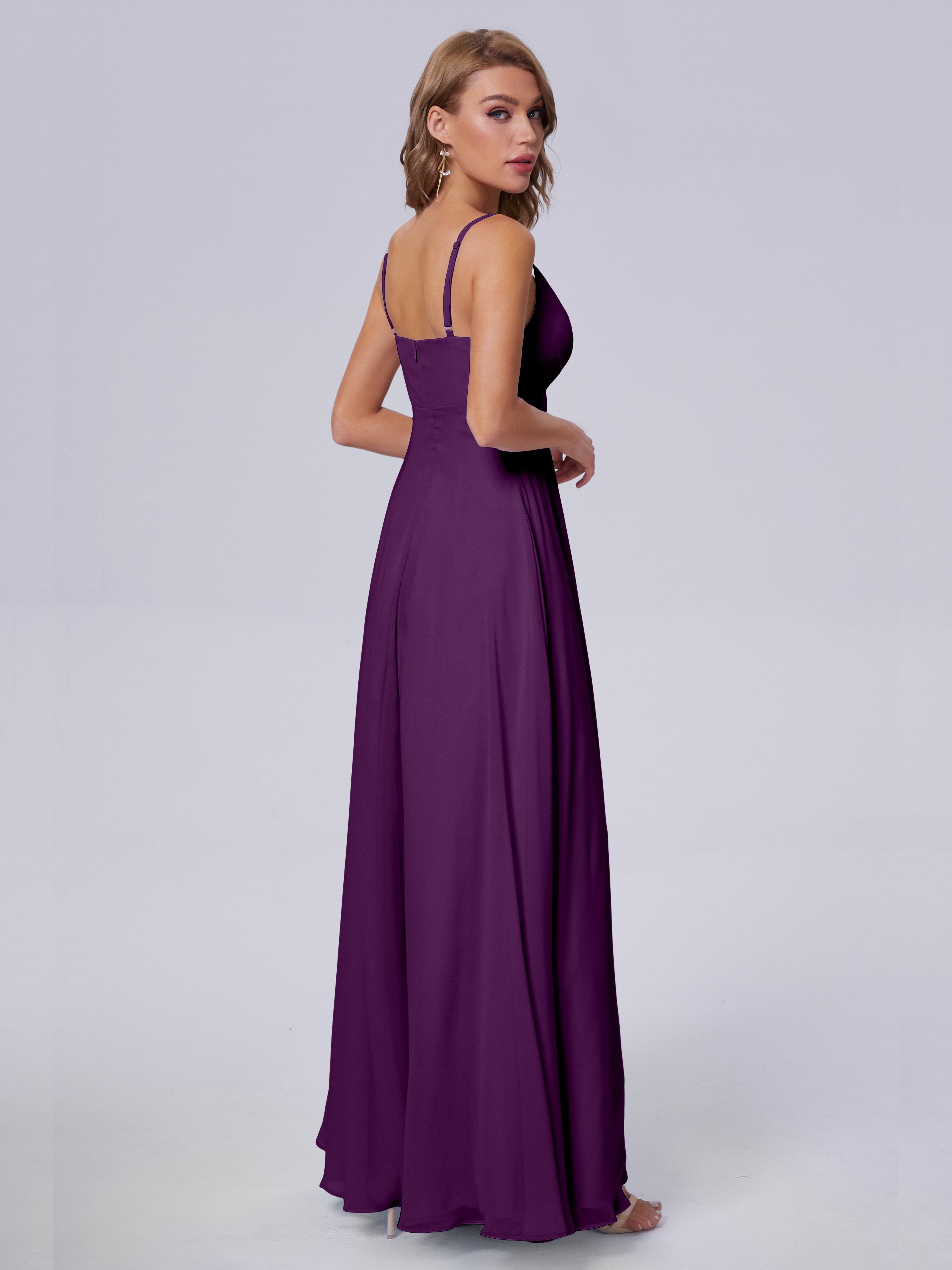 Robes De Demoiselle D'Honneur En Raisin Classique Bretelles Spaghetti Mousseline Robes Demoiselle D'Honneur