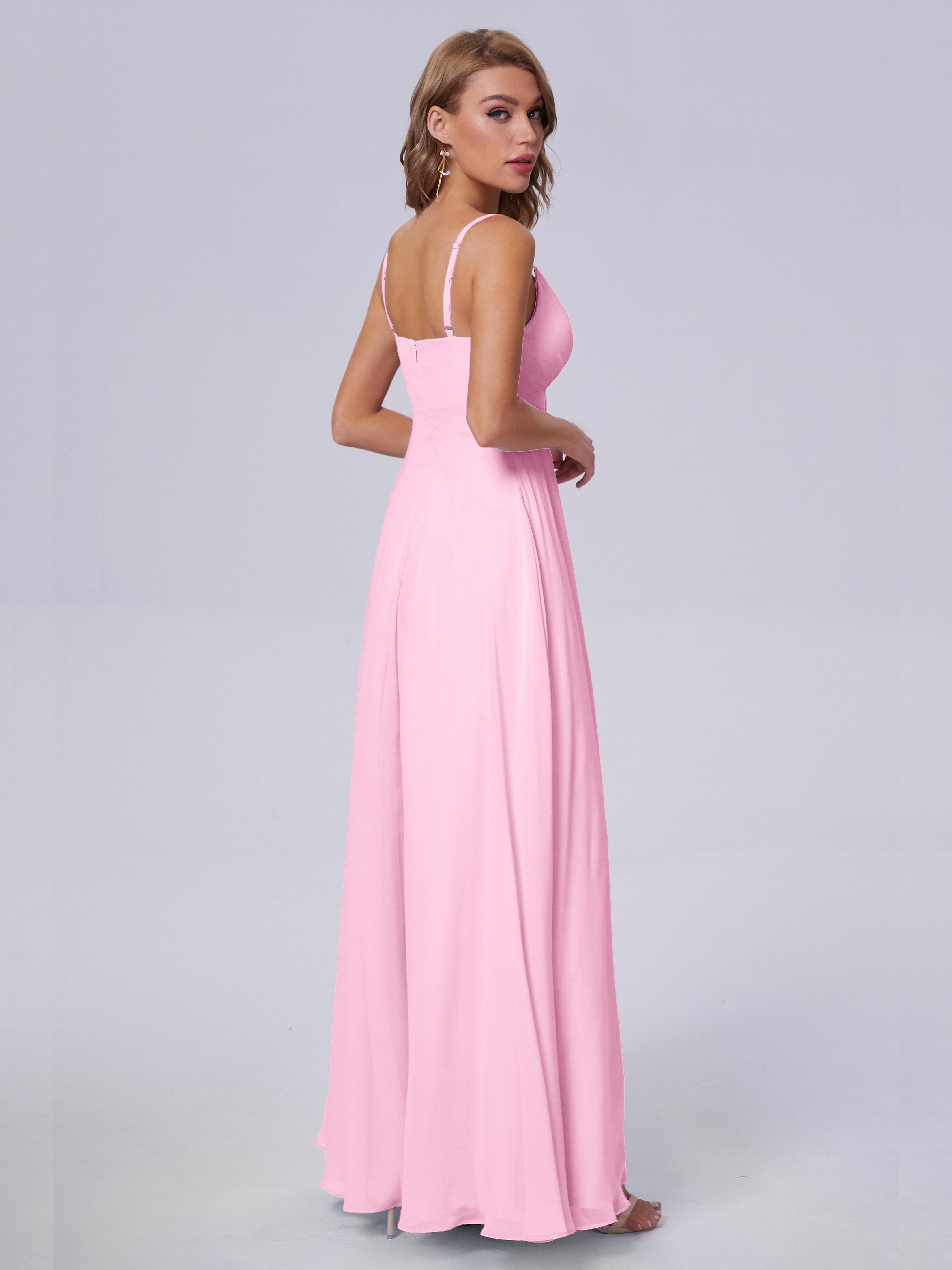 Robes De Demoiselle D'Honneur Rose Bonbon Classique Bretelles Spaghetti Mousseline Robes Demoiselle D'Honneur