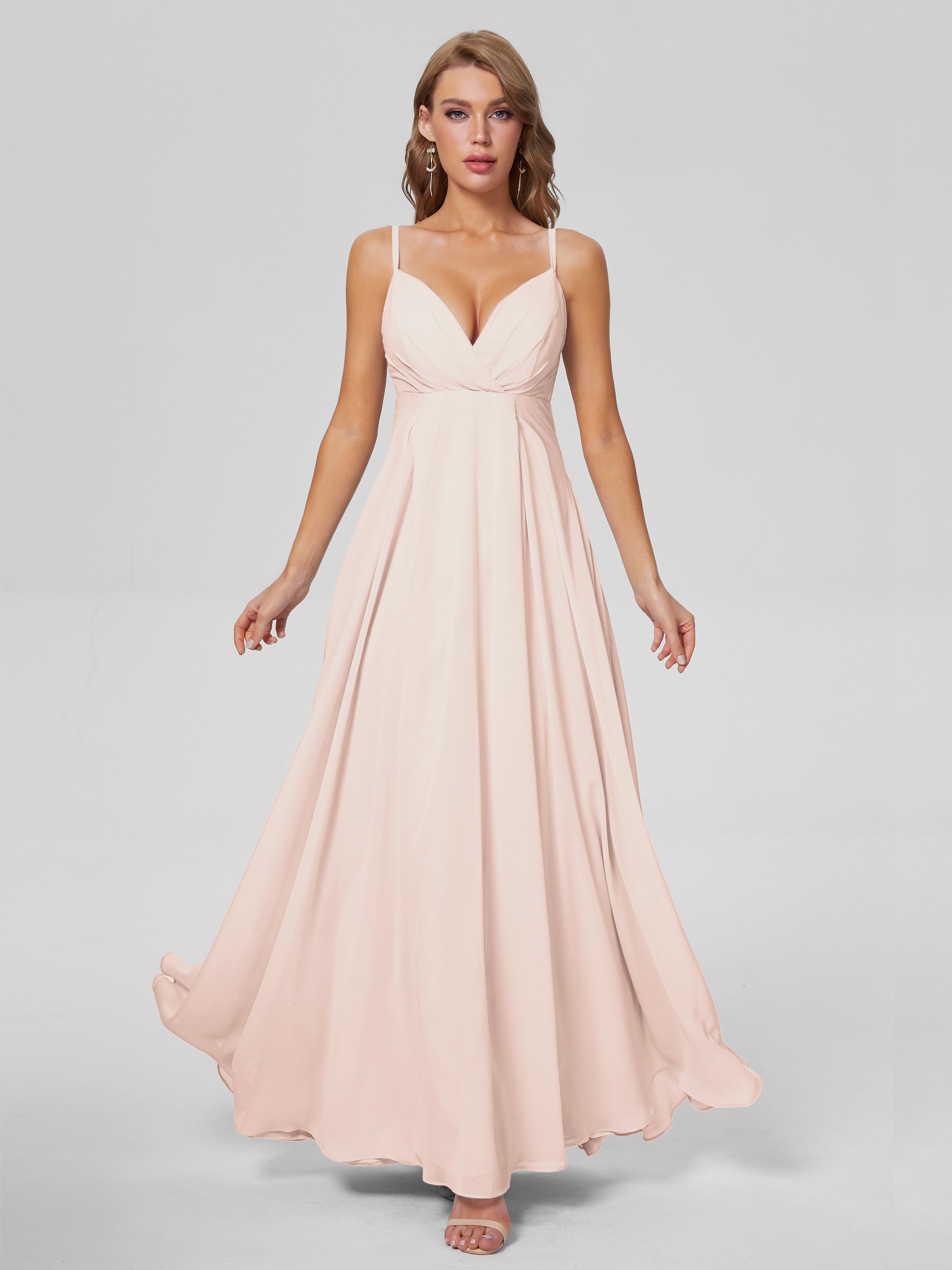 Robe De Demoiselle D'Honneur En Perles Classique Bretelles Spaghetti Mousseline Robes Demoiselle D'Honneur