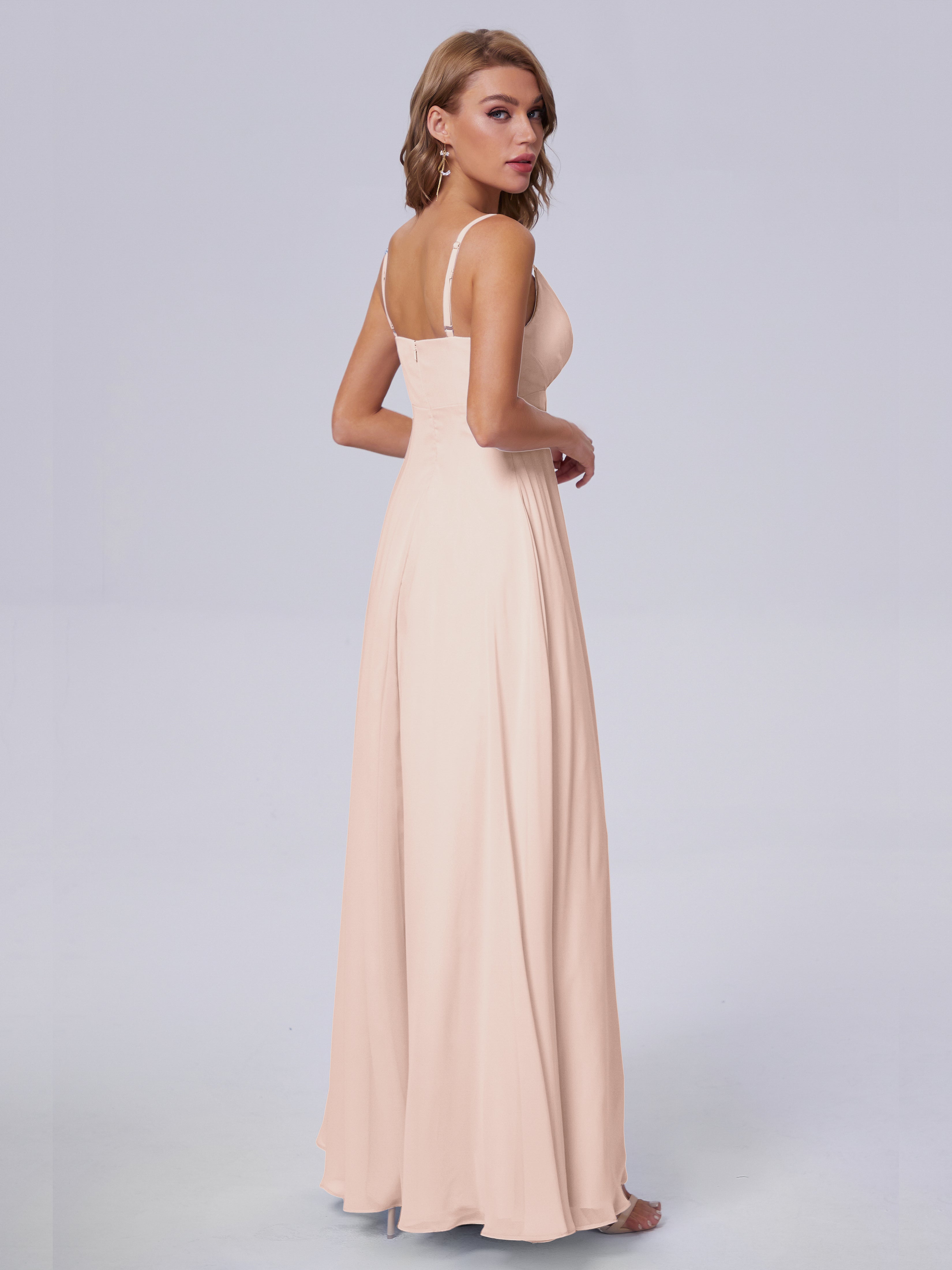 Robe De Demoiselle D'Honneur En Perles Classique Bretelles Spaghetti Mousseline Robes Demoiselle D'Honneur