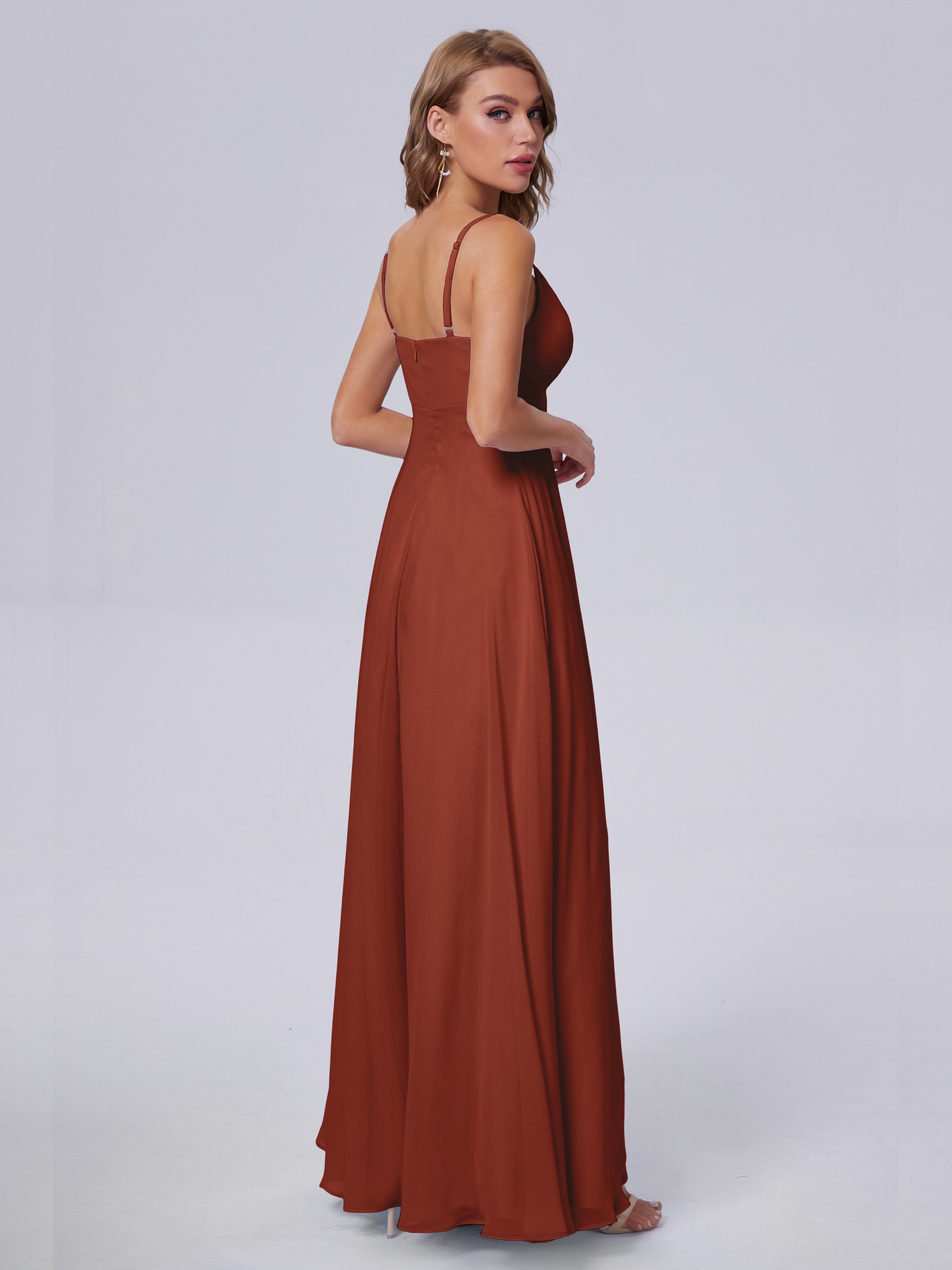 Robe Rouille Demoiselle D Honneur Classique Bretelles Spaghetti Mousseline Robes Demoiselle D'Honneur