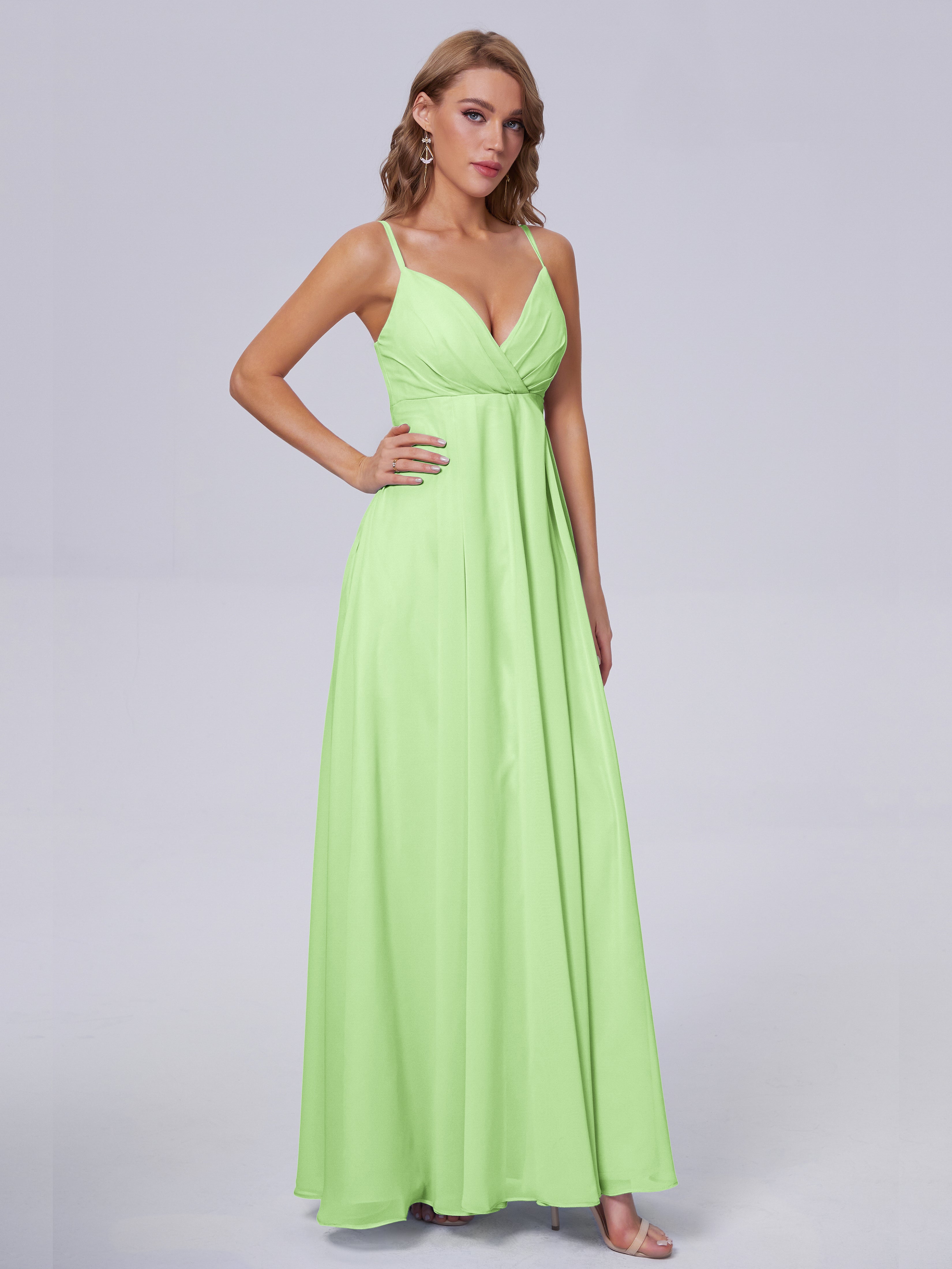 Robe Verte Sauge Demoiselle D Honneur Classique Bretelles Spaghetti Mousseline Robes Demoiselle D'Honneur