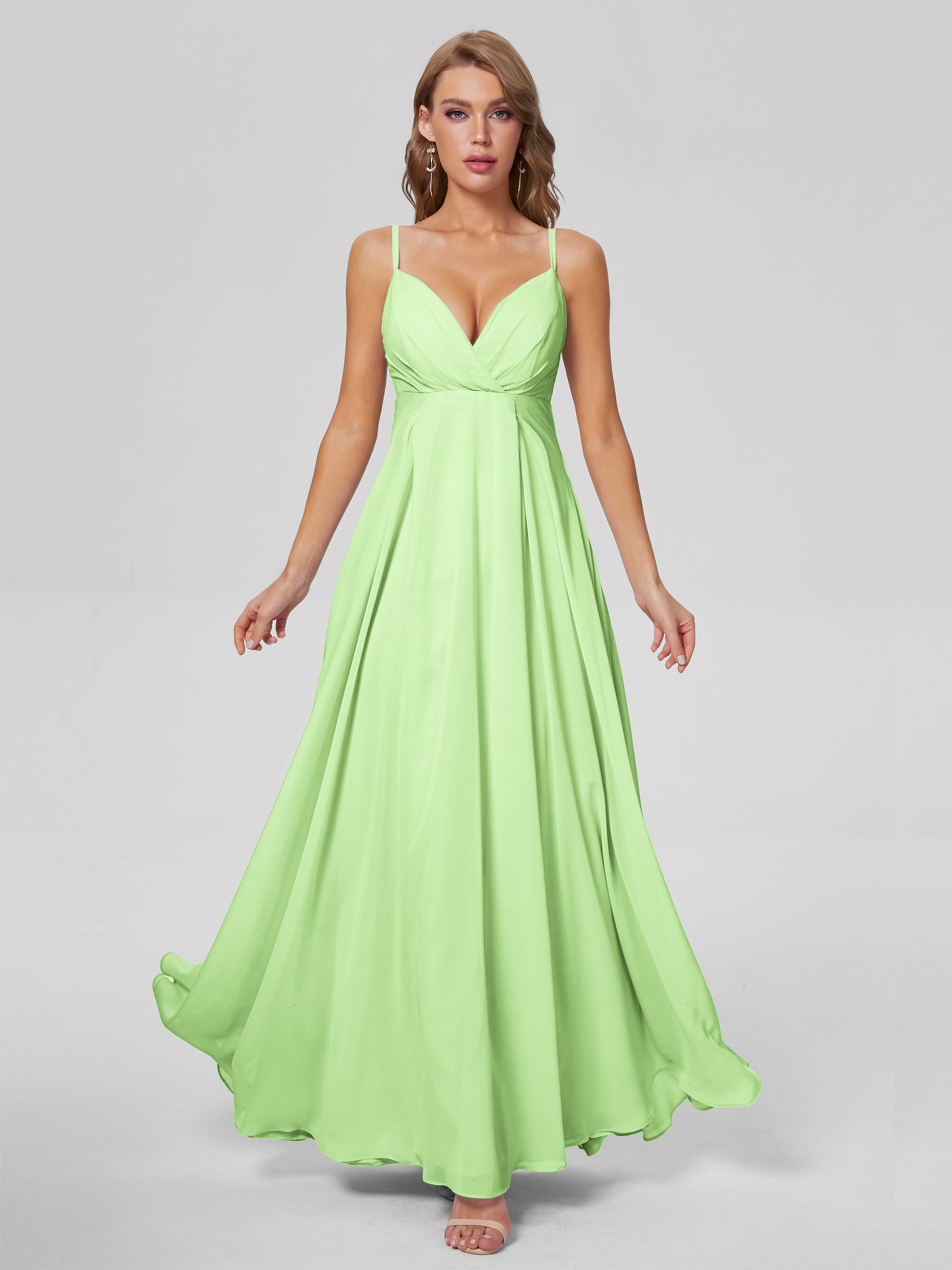 Robe Verte Sauge Demoiselle D Honneur Classique Bretelles Spaghetti Mousseline Robes Demoiselle D'Honneur