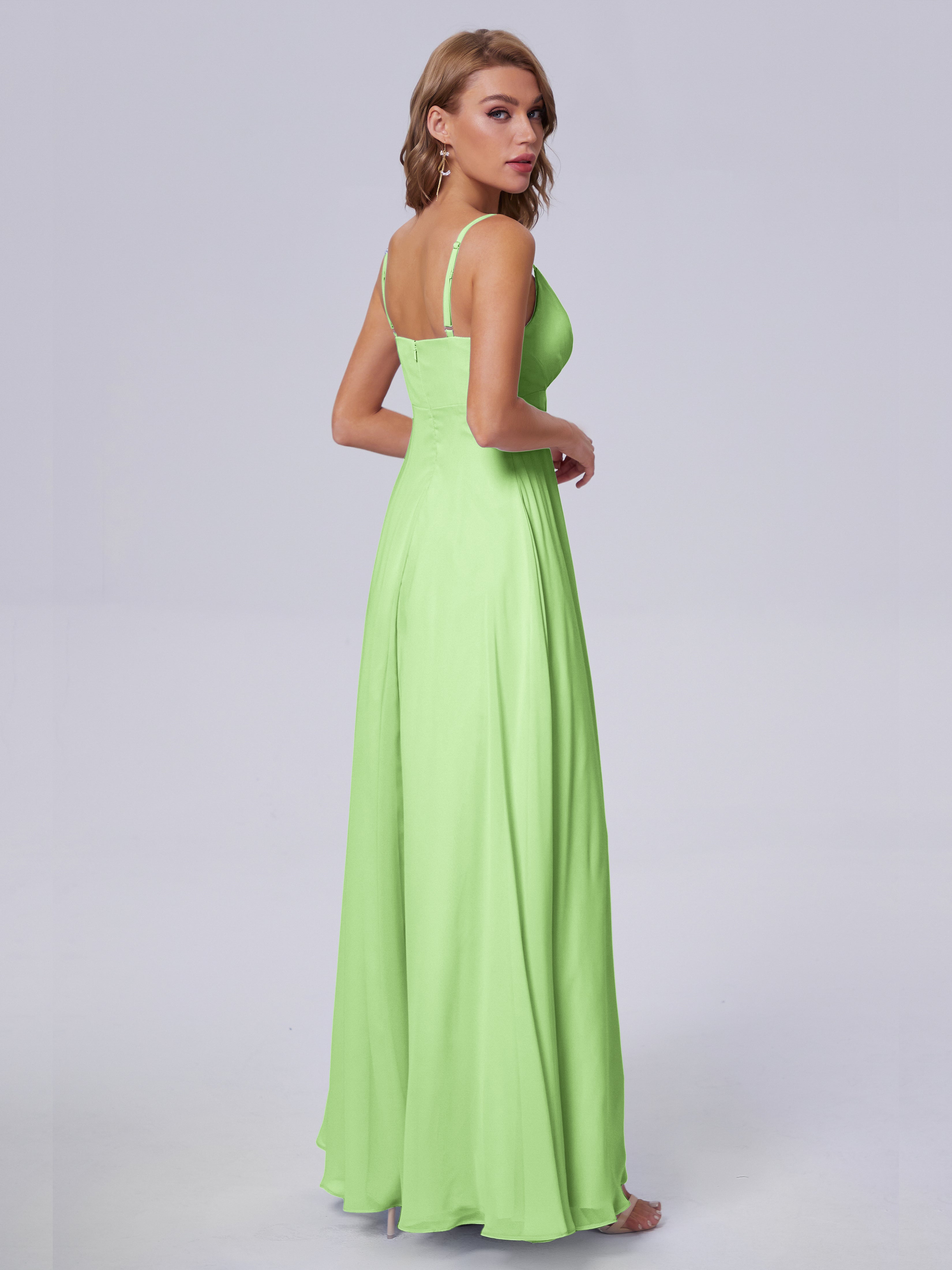 Robe Verte Sauge Demoiselle D Honneur Classique Bretelles Spaghetti Mousseline Robes Demoiselle D'Honneur