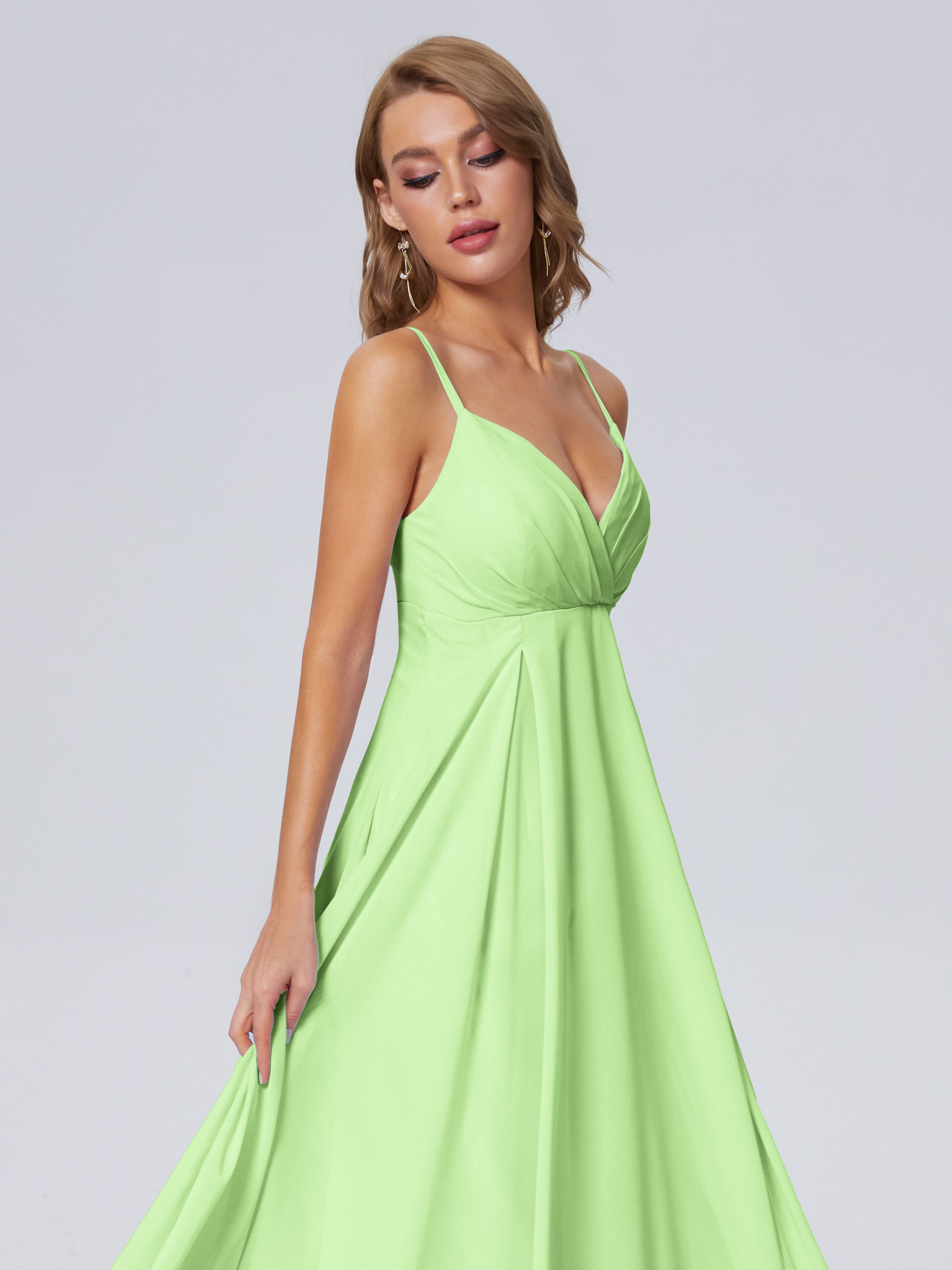 Robe Verte Sauge Demoiselle D Honneur Classique Bretelles Spaghetti Mousseline Robes Demoiselle D'Honneur