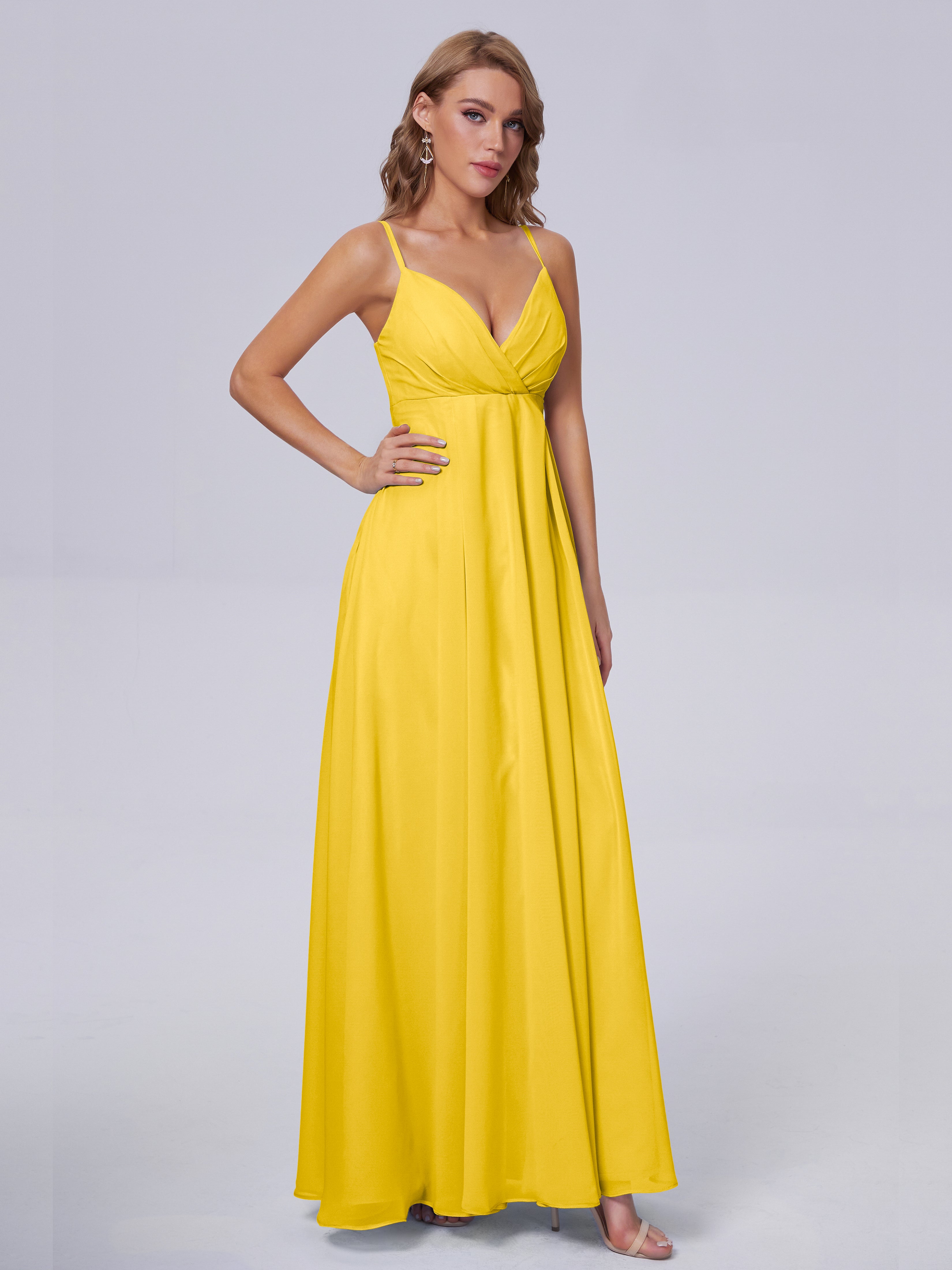 Robe De Demoiselle D'Honneur Souci Classique Bretelles Spaghetti Mousseline Robes Demoiselle D'Honneur