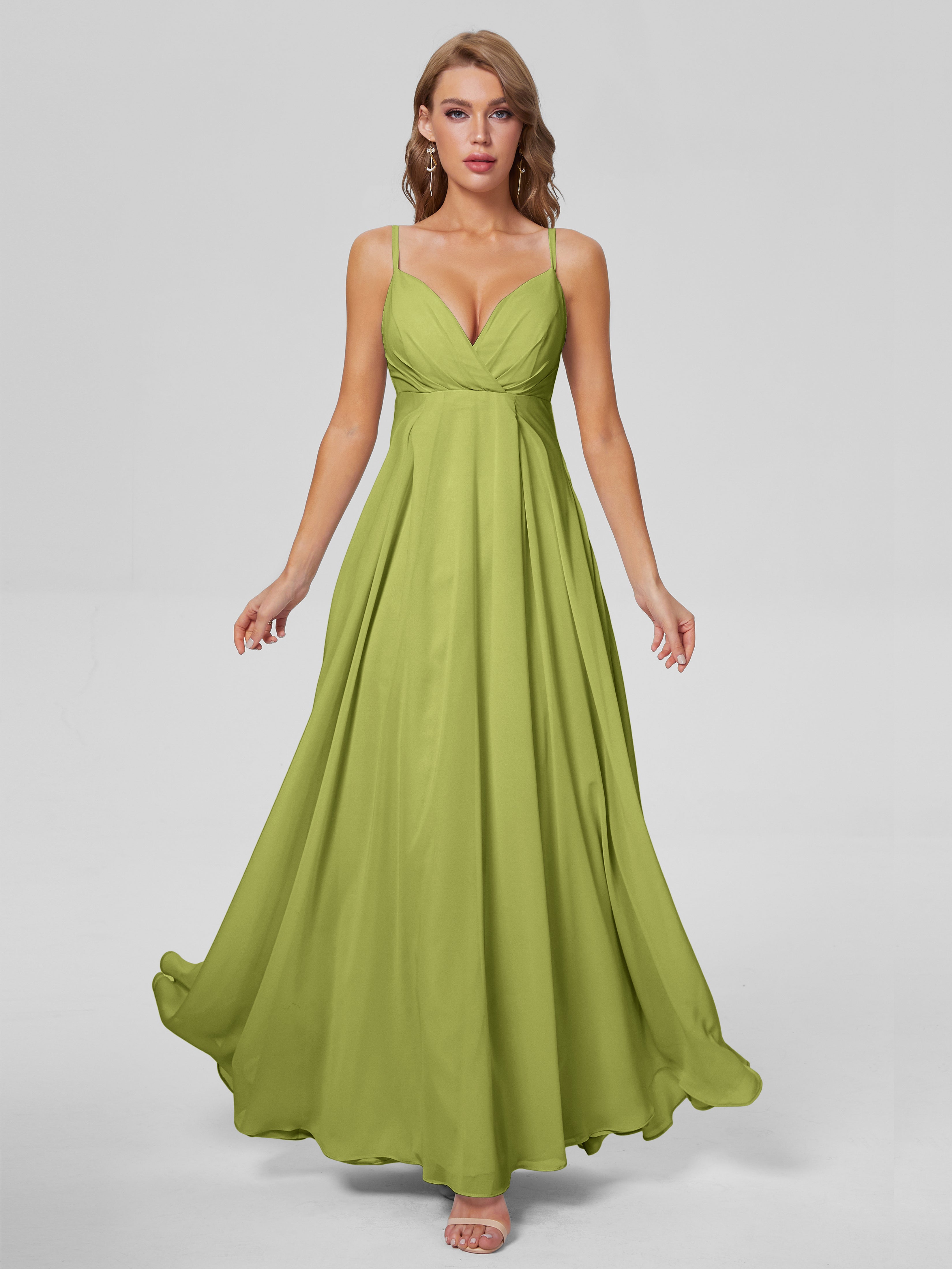 Robes De Demoiselle D'Honneur Trèfle Classique Bretelles Spaghetti Mousseline Robes Demoiselle D'Honneur