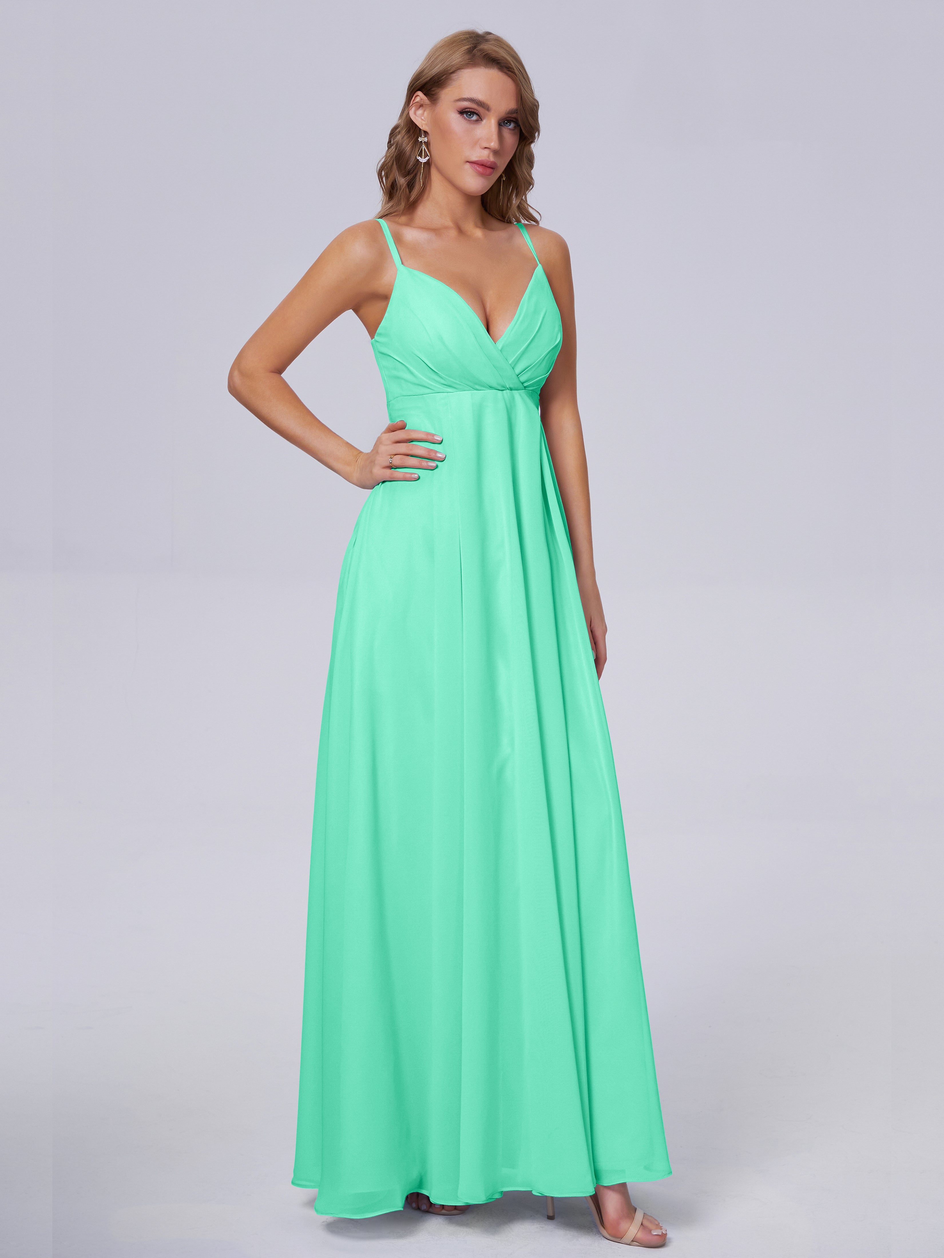 Robe Bleu Turquoise Demoiselle D Honneur Classique Bretelles Spaghetti Mousseline Robes Demoiselle D'Honneur