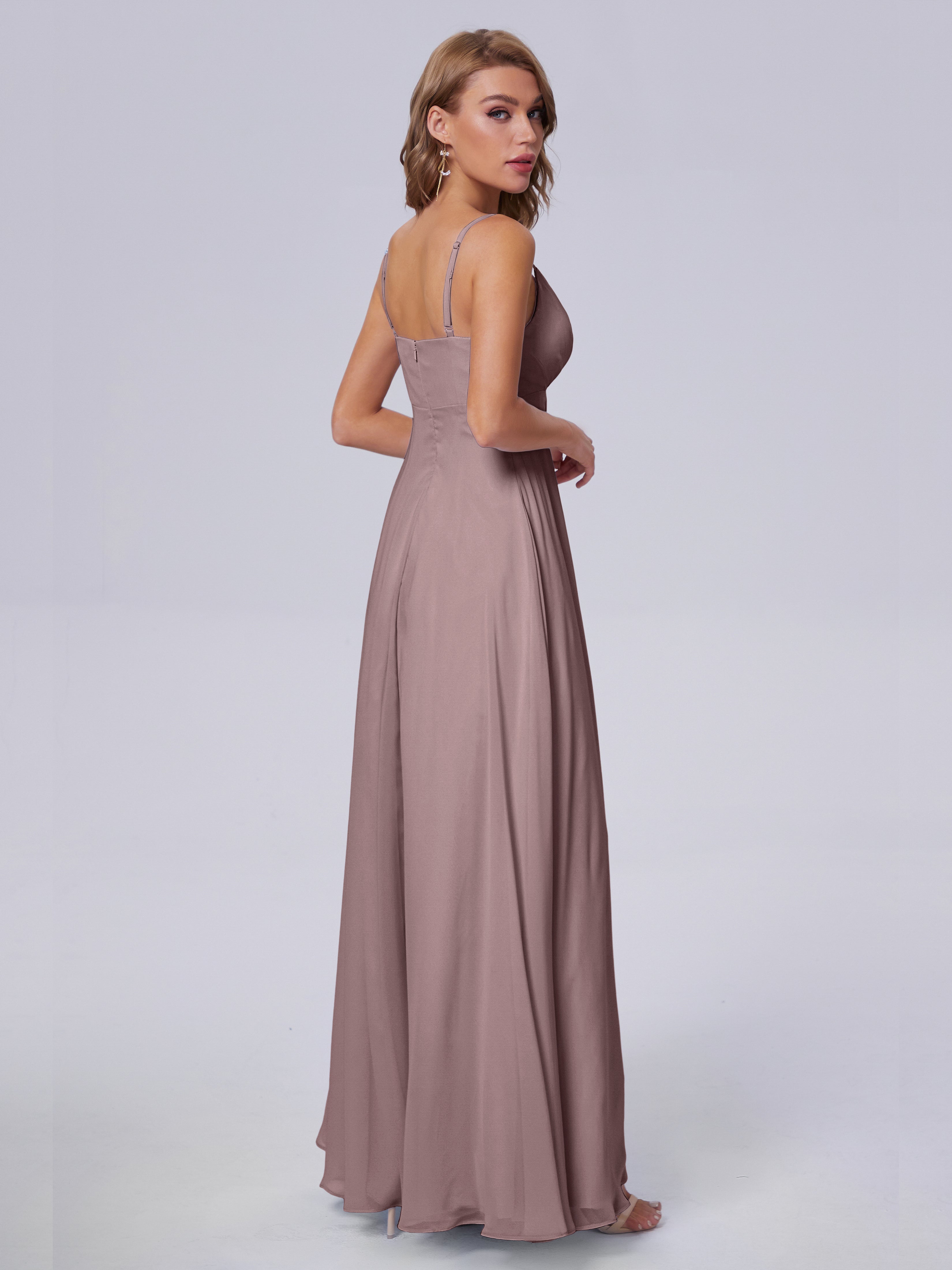 Robes De Demoiselle D'Honneur Vintage Mauve Classique Bretelles Spaghetti Mousseline Robes Demoiselle D'Honneur