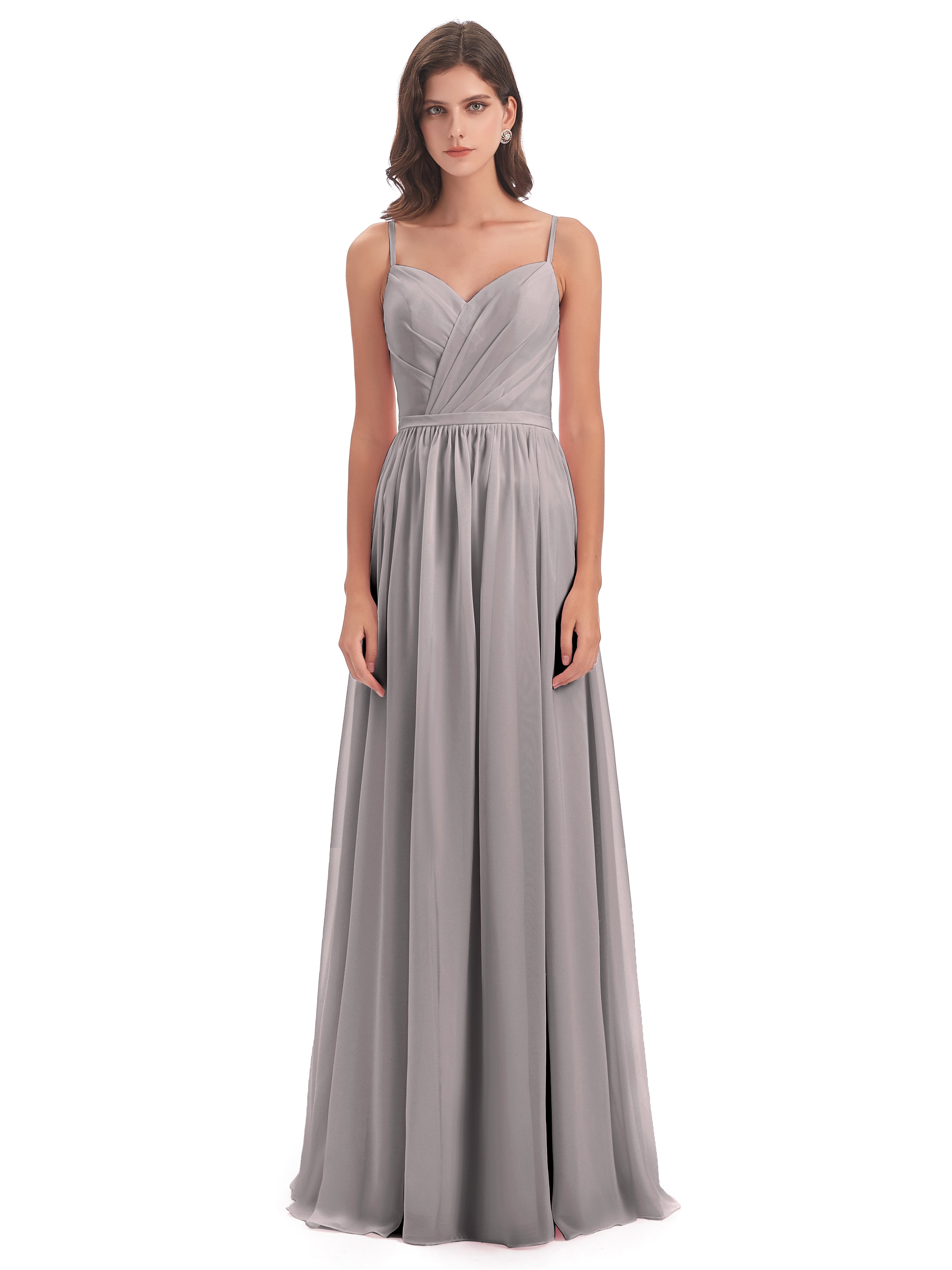 Robe Demoiselle D Honneur Argentée Dos Ouvert Fendue Mousseline Robes Demoiselle D'Honneur