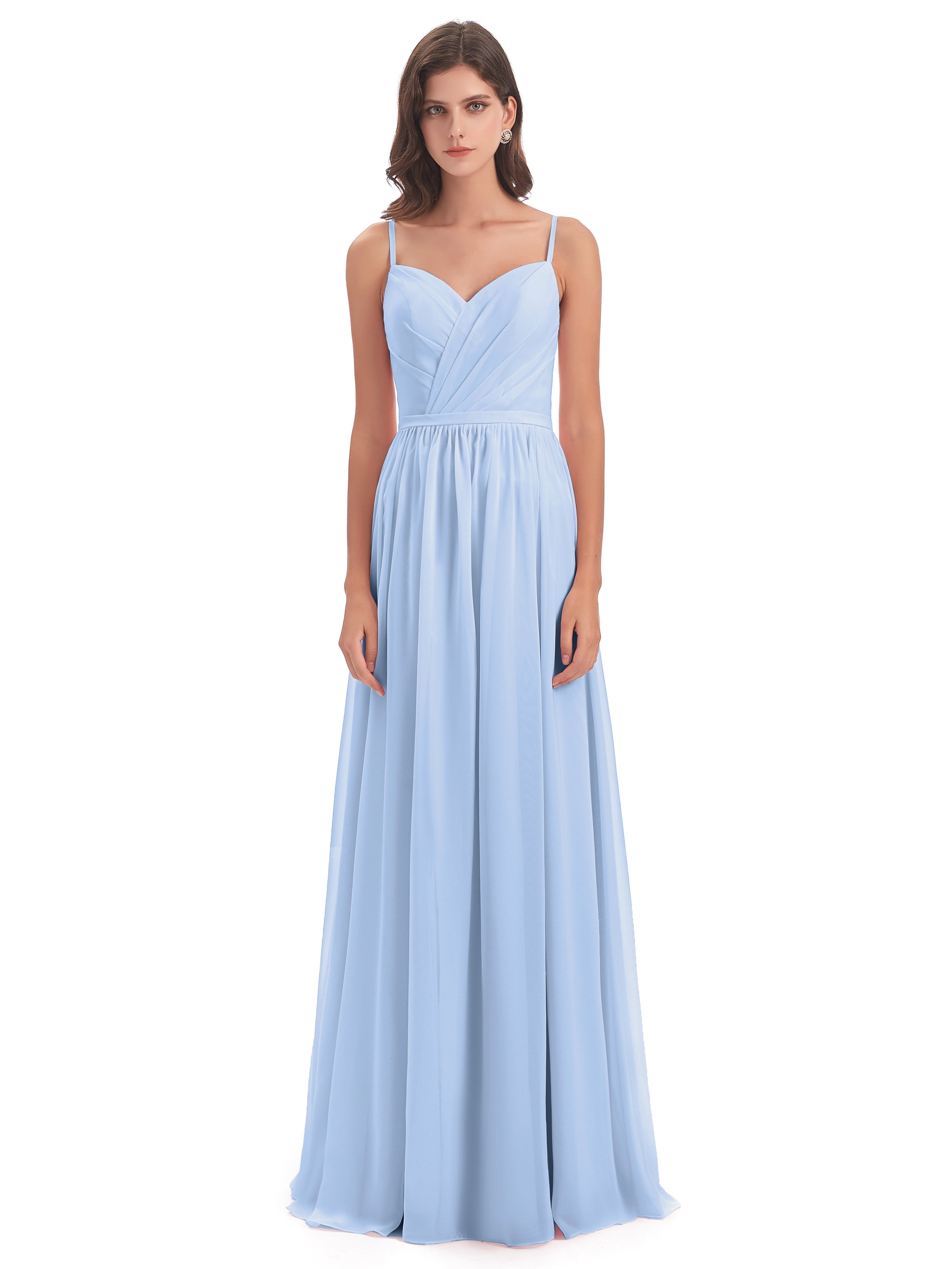 Robe De Demoiselle D Honneur Bleu Ciel Dos Ouvert Fendue Mousseline Robes Demoiselle D'Honneur