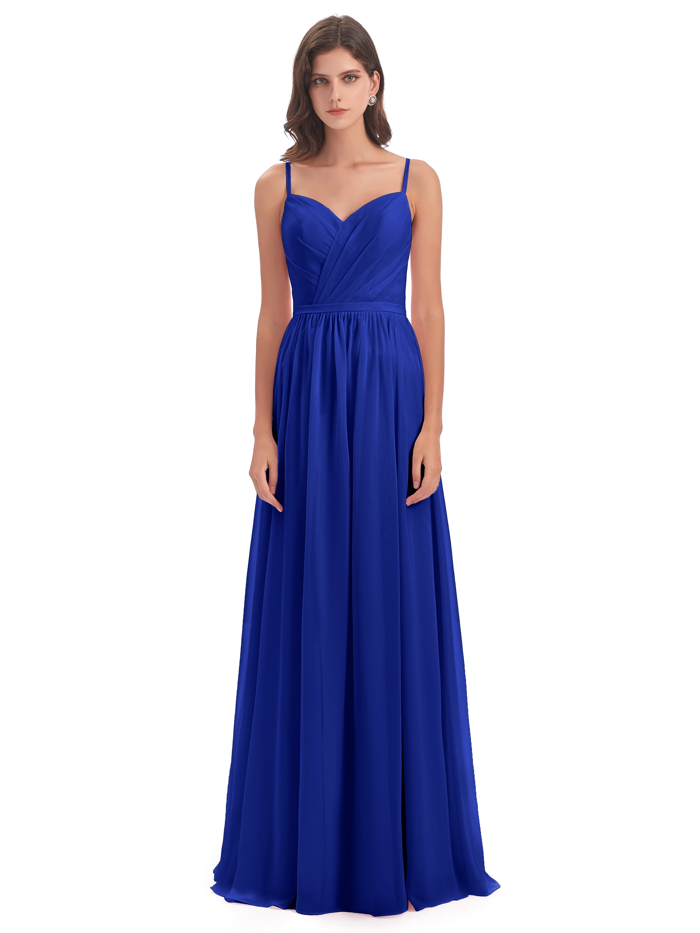 Robes De Demoiselle D'Honneur Bleu Royal Longues Dos Ouvert Fendue Mousseline Robes Demoiselle D'Honneur