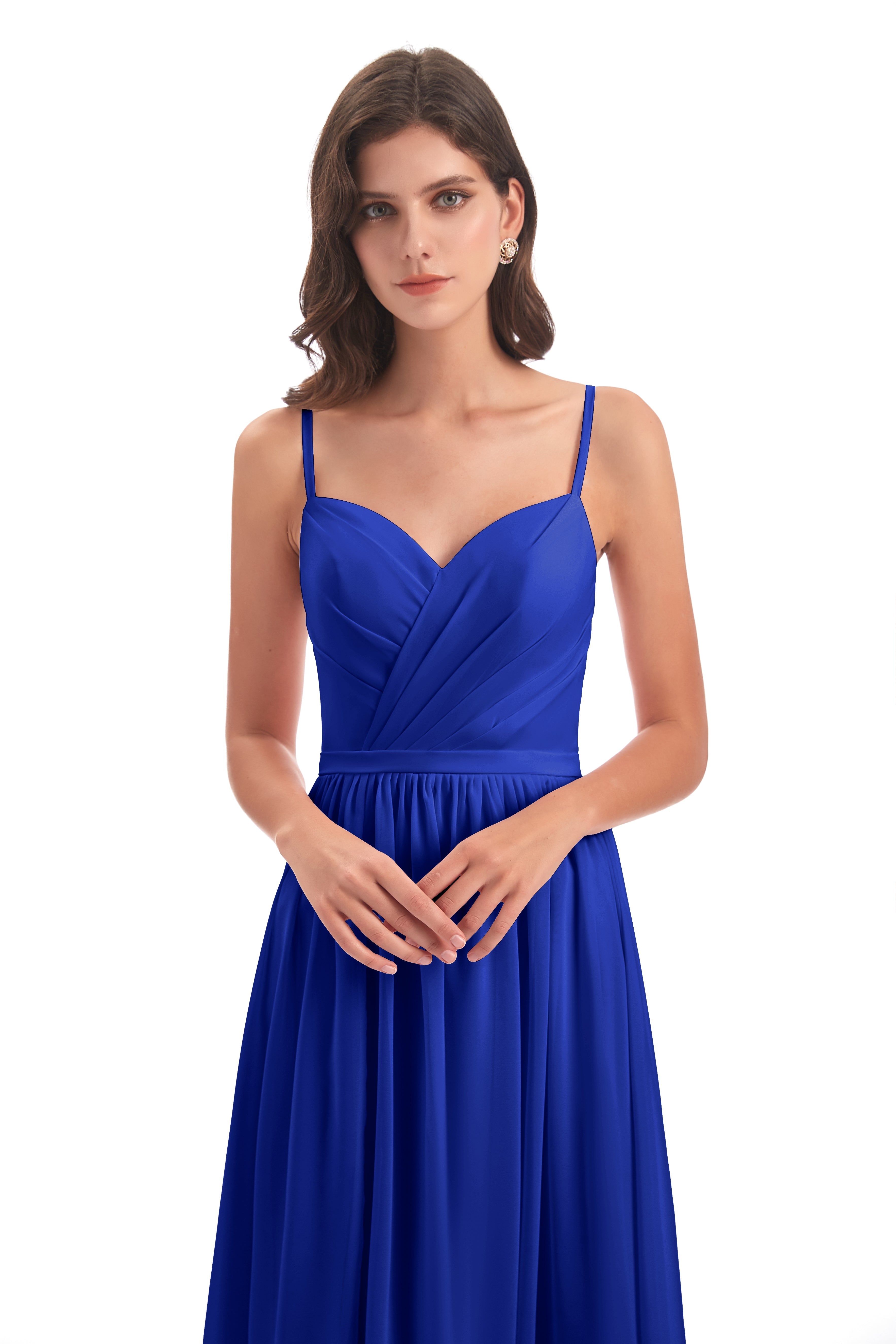 Robes De Demoiselle D'Honneur Bleu Royal Longues Dos Ouvert Fendue Mousseline Robes Demoiselle D'Honneur