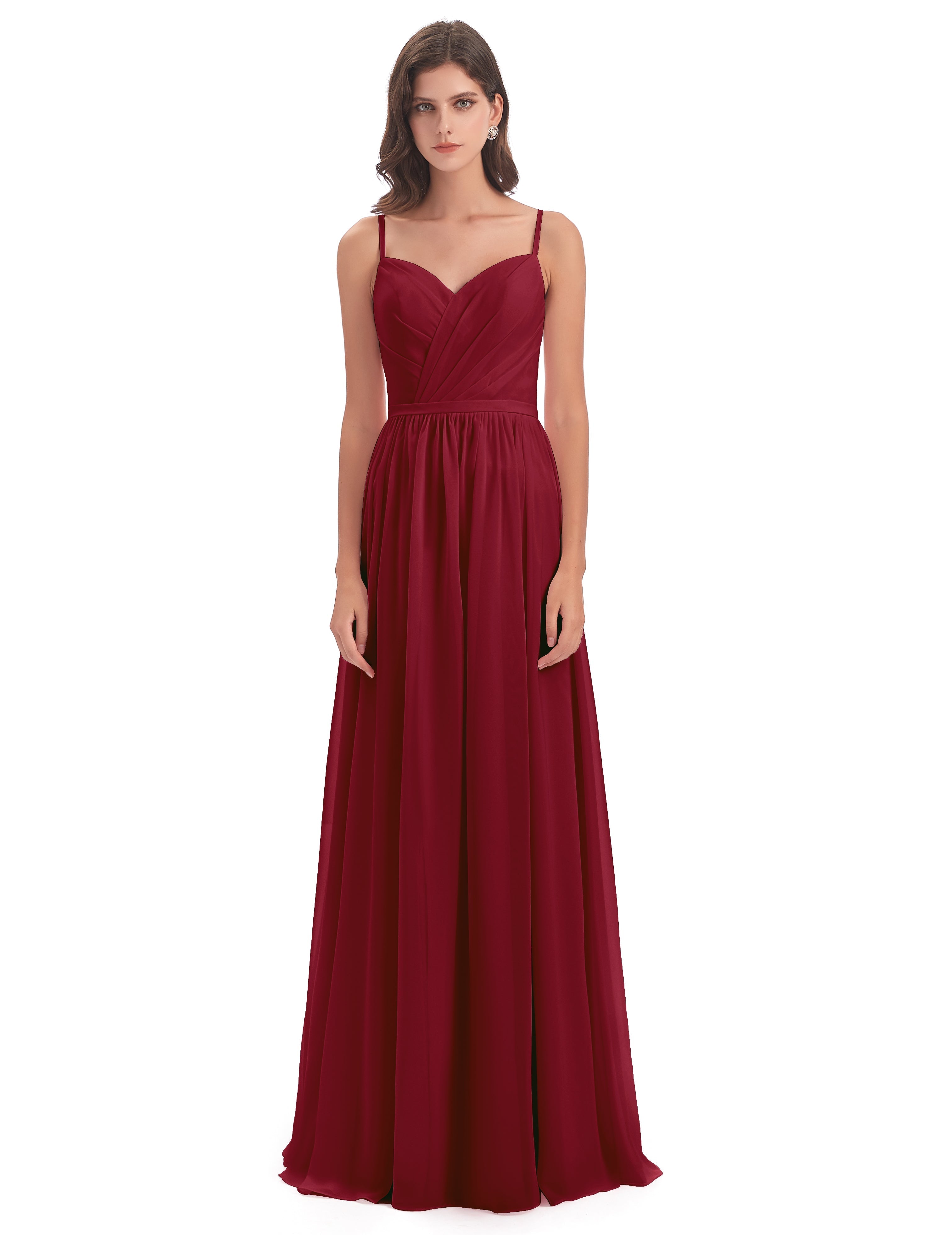 Robes De Demoiselle D'Honneur Couleur Bordeaux Dos Ouvert Fendue Mousseline Robes Demoiselle D'Honneur