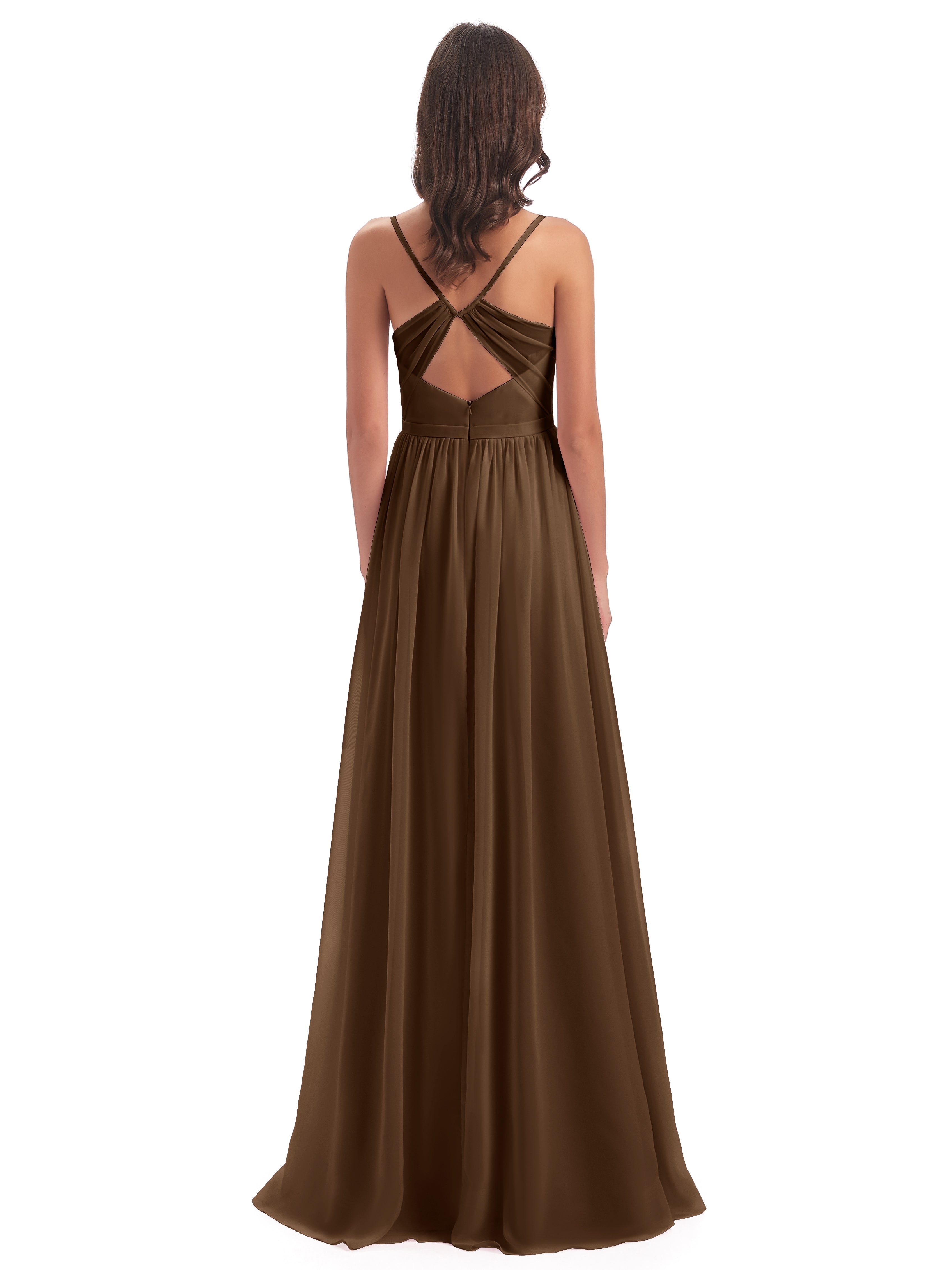 Robe Demoiselle D Honneur Brun Dos Ouvert Fendue Mousseline Robes Demoiselle D'Honneur