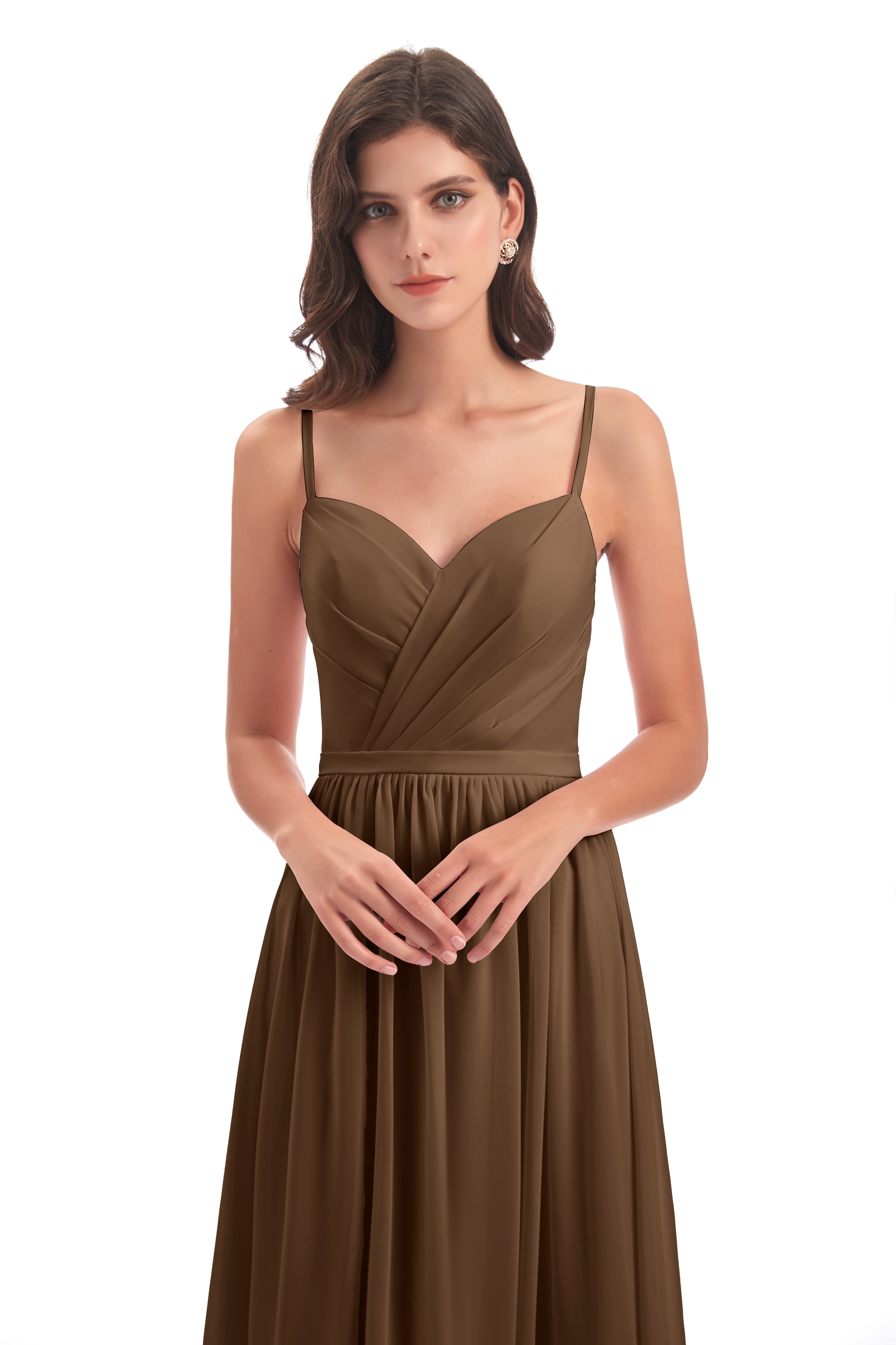 Robe Demoiselle D Honneur Brun Dos Ouvert Fendue Mousseline Robes Demoiselle D'Honneur