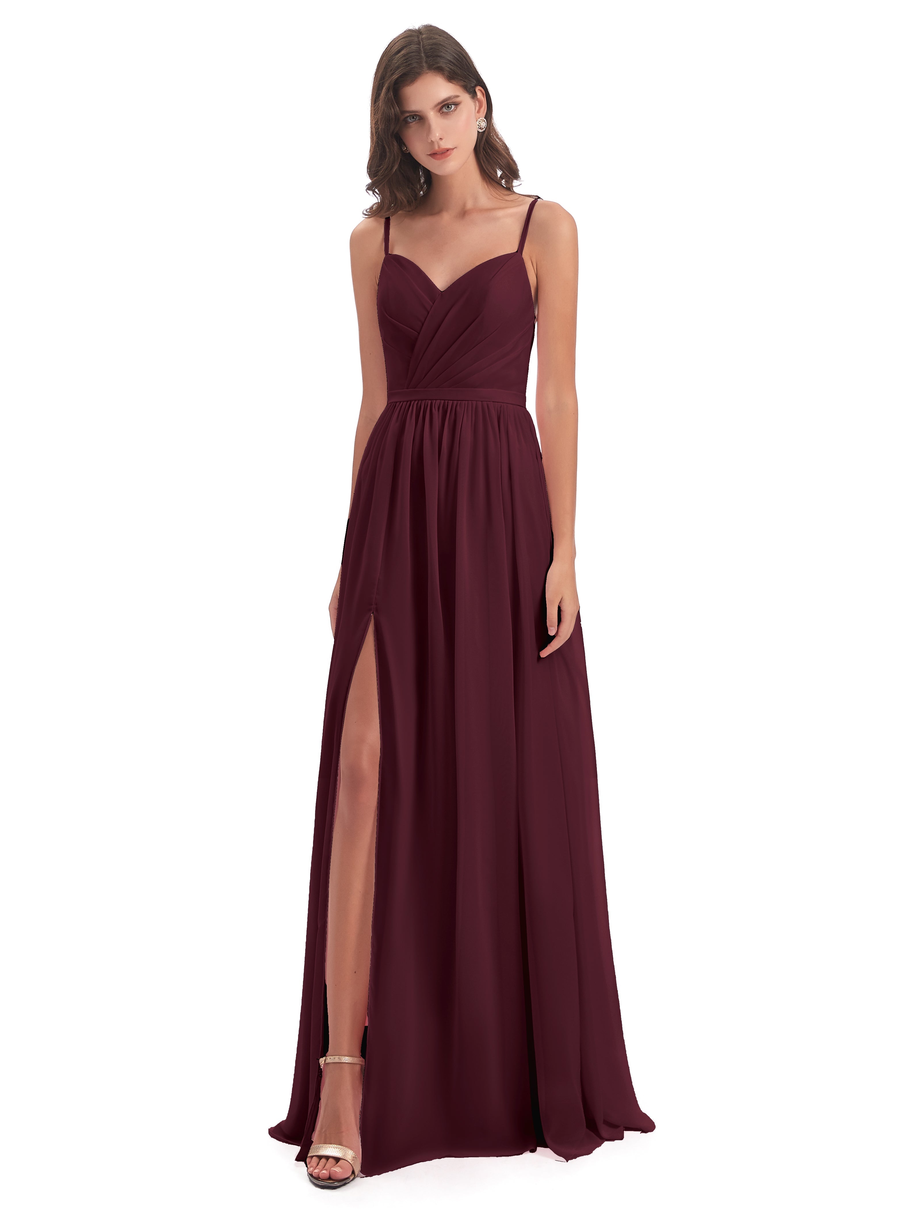 Robes De Demoiselle D'Honneur Cabernet Dos Ouvert Fendue Mousseline Robes Demoiselle D'Honneur