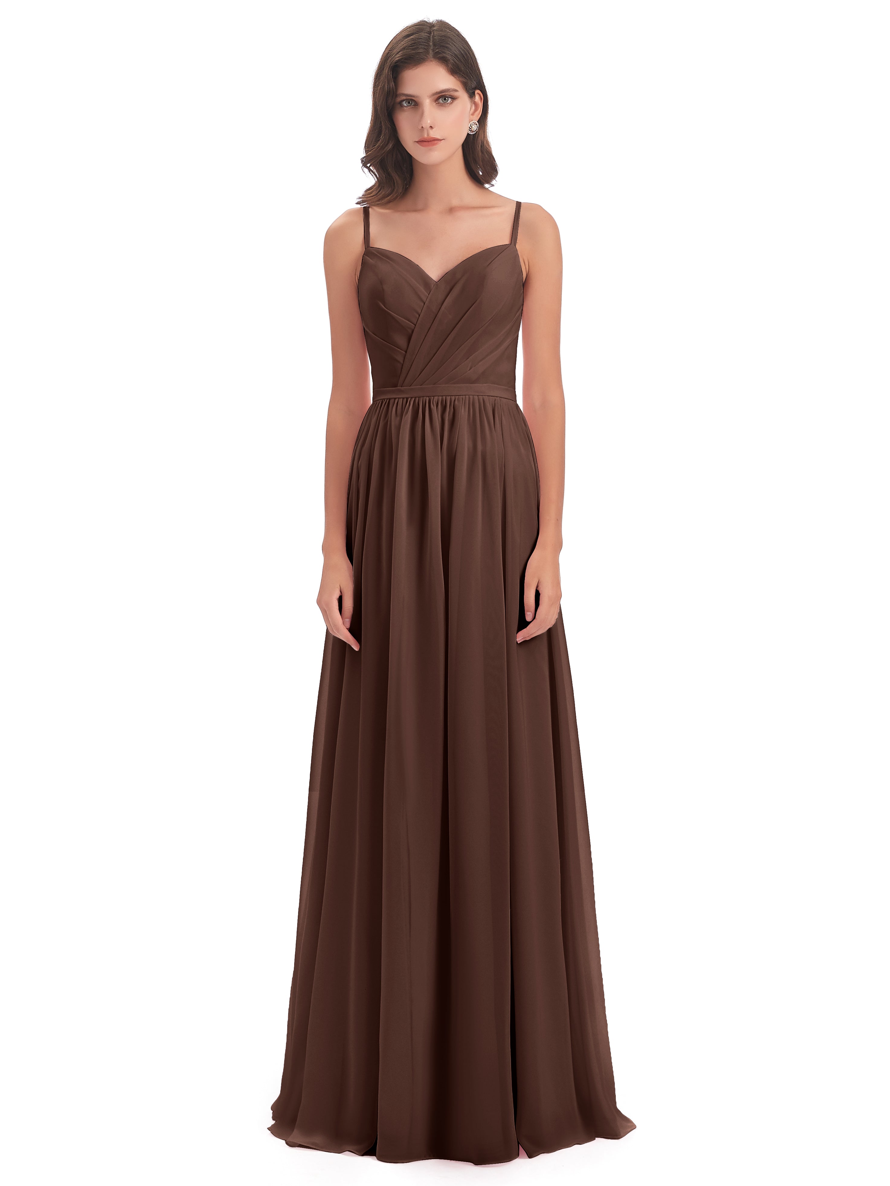 Robe Chocolat Demoiselle D Honneur Dos Ouvert Fendue Mousseline Robes Demoiselle D'Honneur