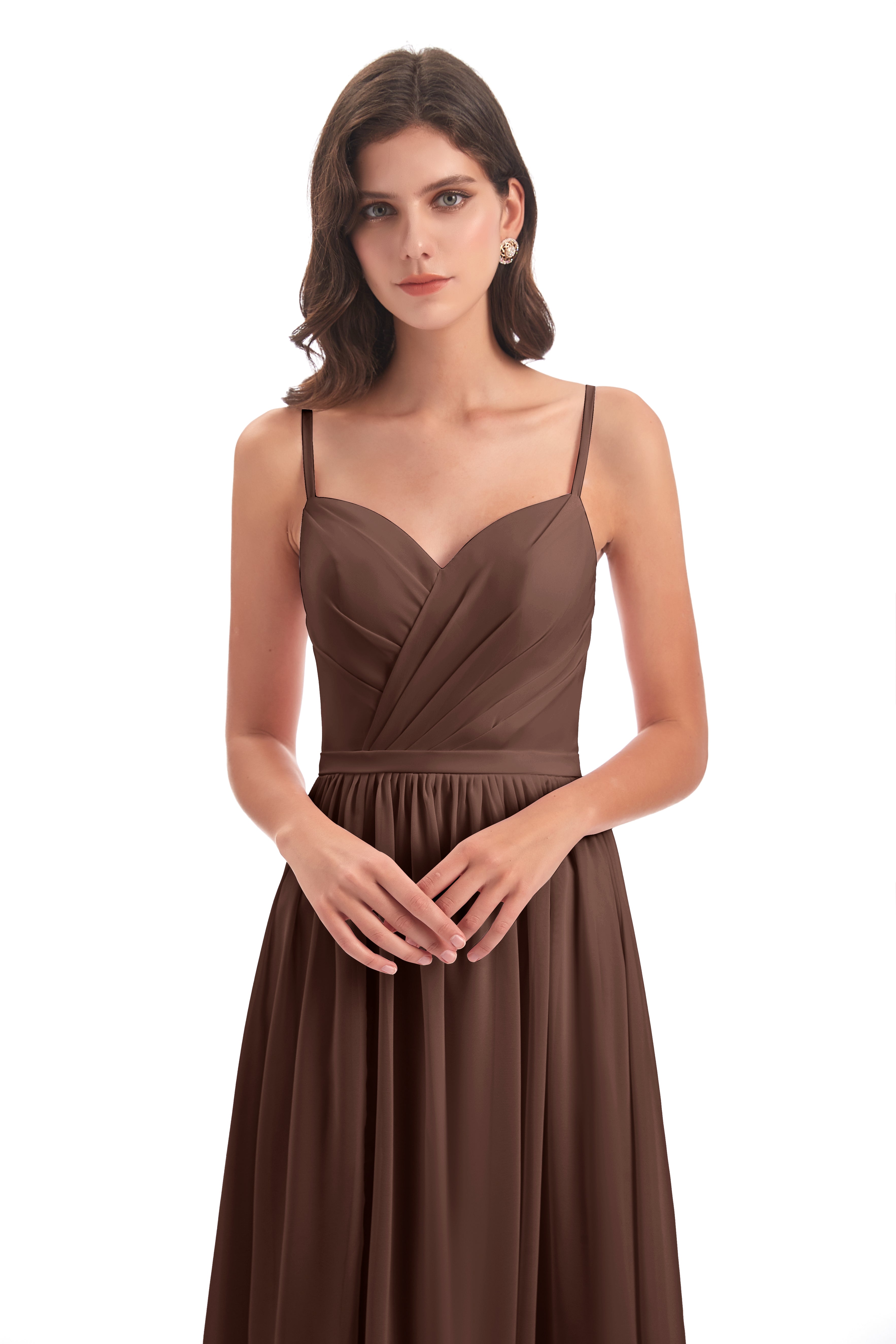 Robe Chocolat Demoiselle D Honneur Dos Ouvert Fendue Mousseline Robes Demoiselle D'Honneur