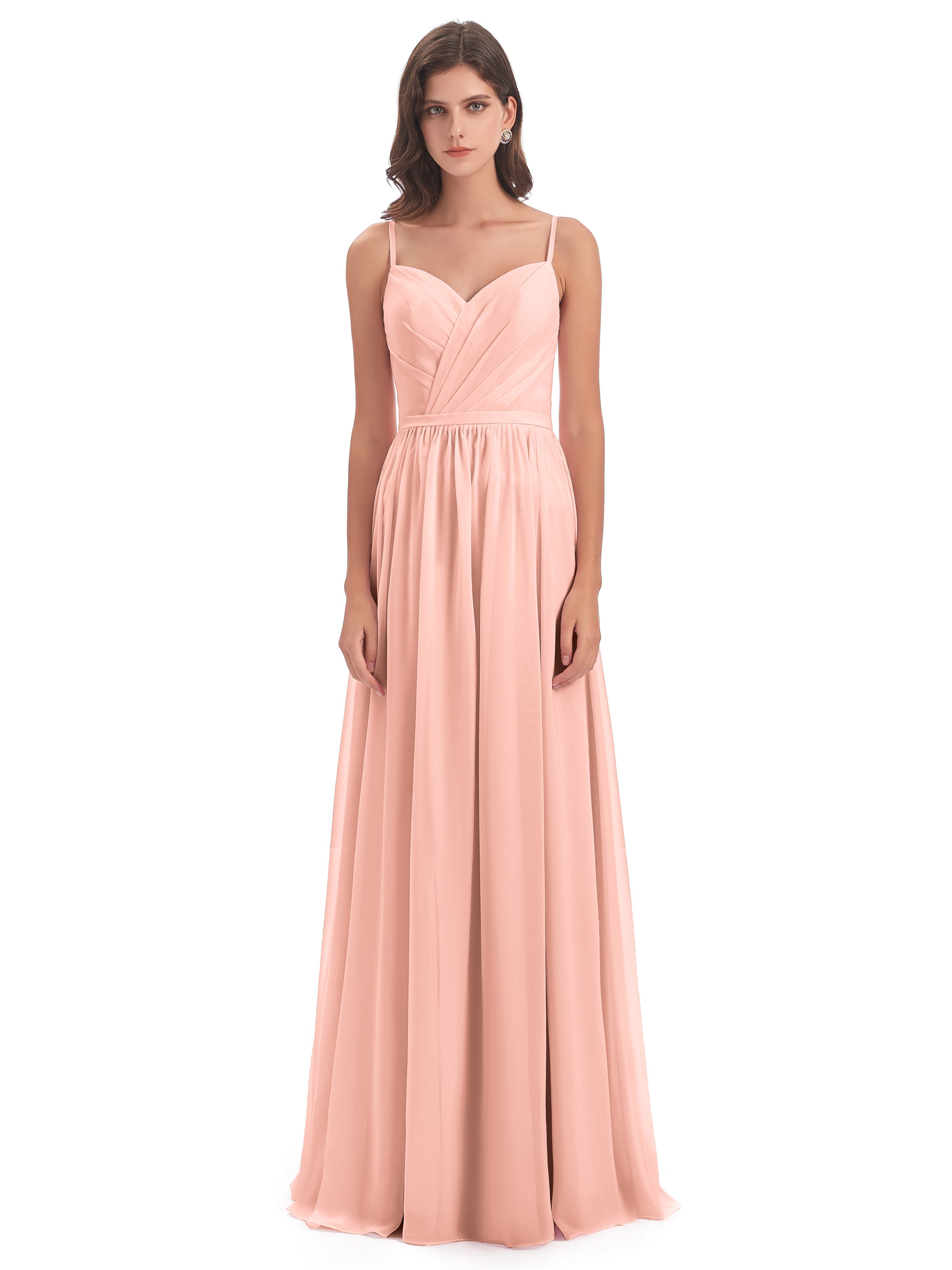 Robes De Demoiselle D'Honneur Couleur Corail Dos Ouvert Fendue Mousseline Robes Demoiselle D'Honneur