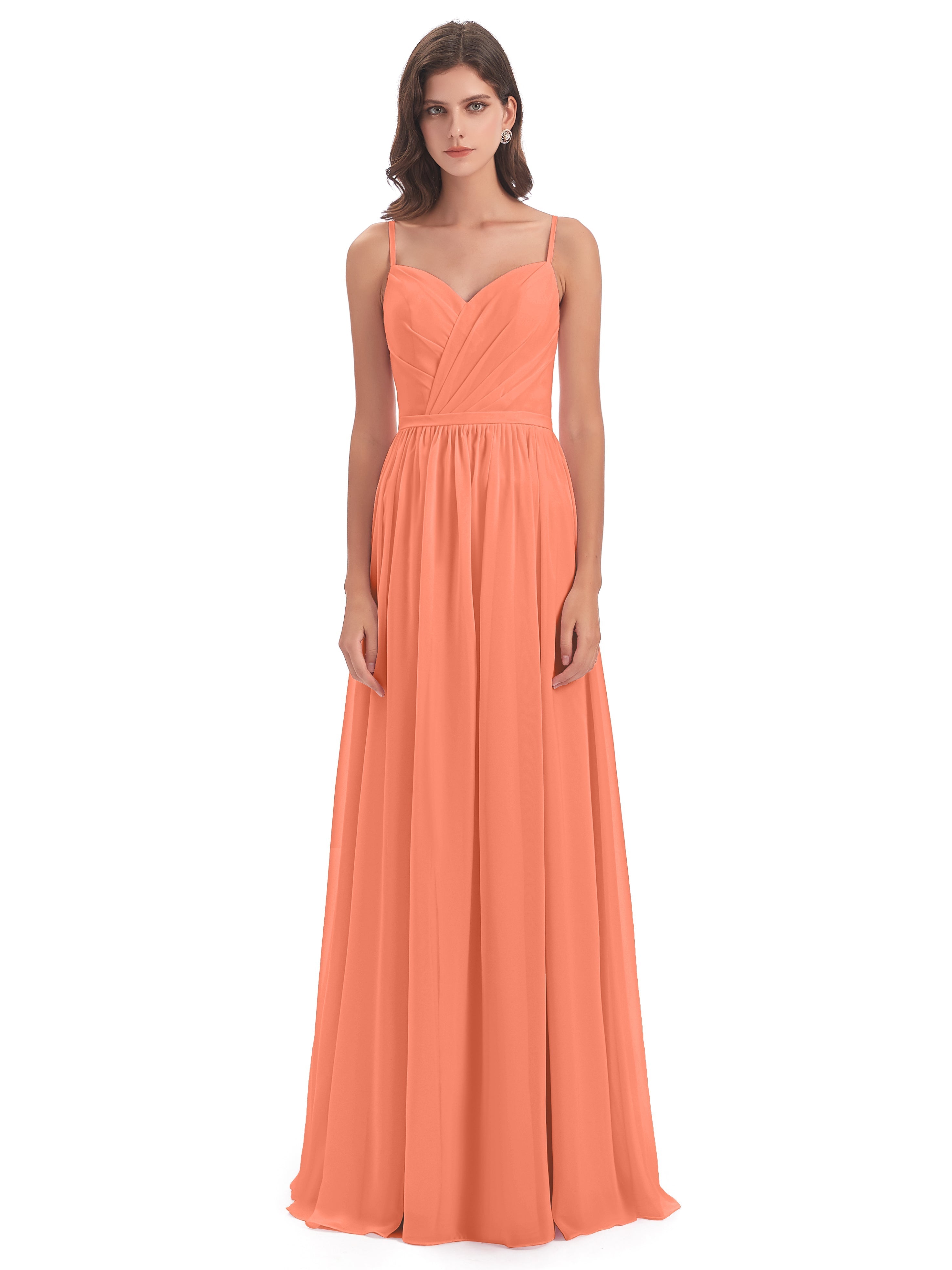 Robes De Demoiselle D'Honneur Coucher De Soleil Dos Ouvert Fendue Mousseline Robes Demoiselle D'Honneur