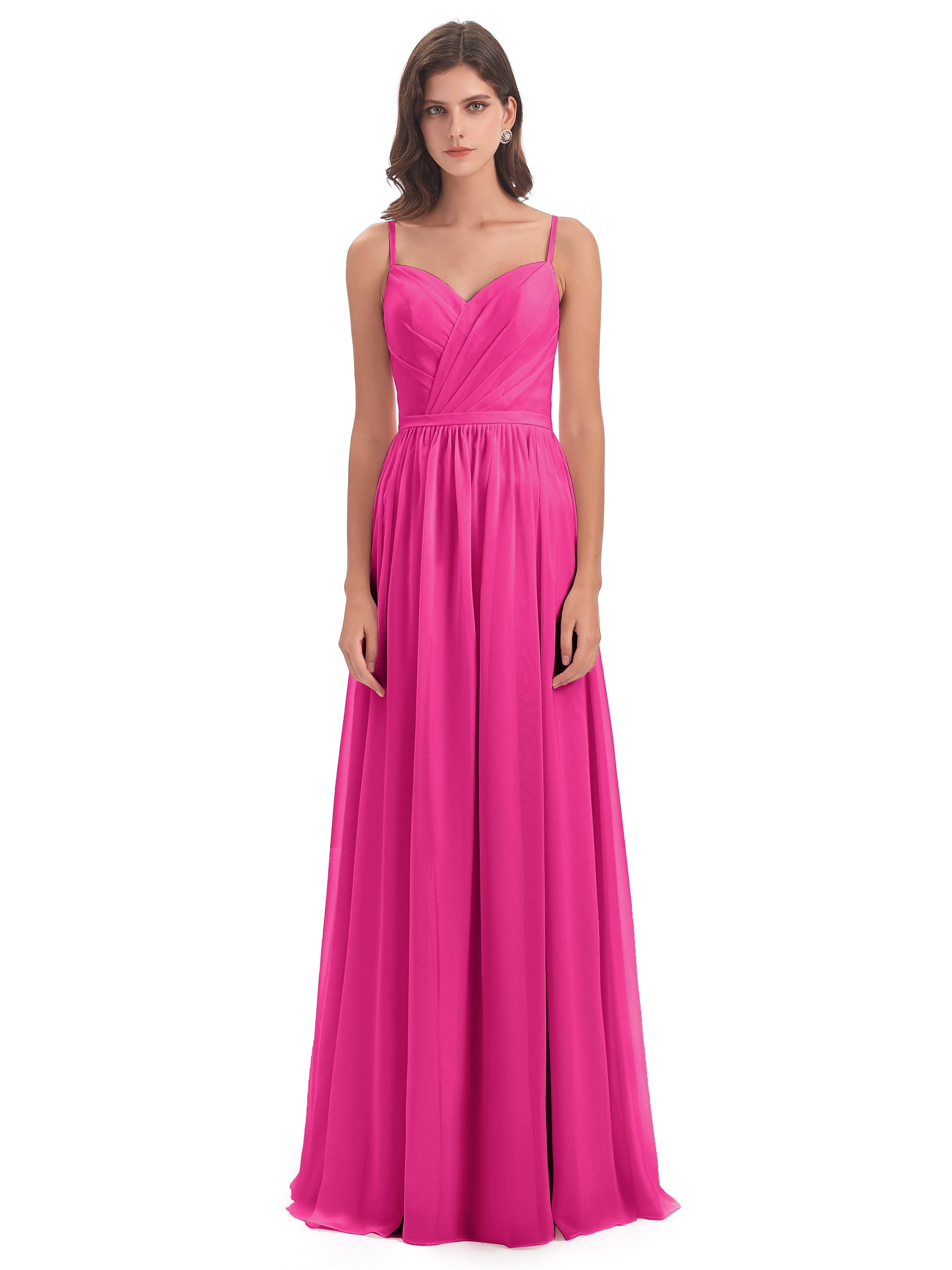 Robes De Demoiselle D'Honneur Couleur Fuchsia Rose Dos Ouvert Fendue Mousseline Robes Demoiselle D'Honneur