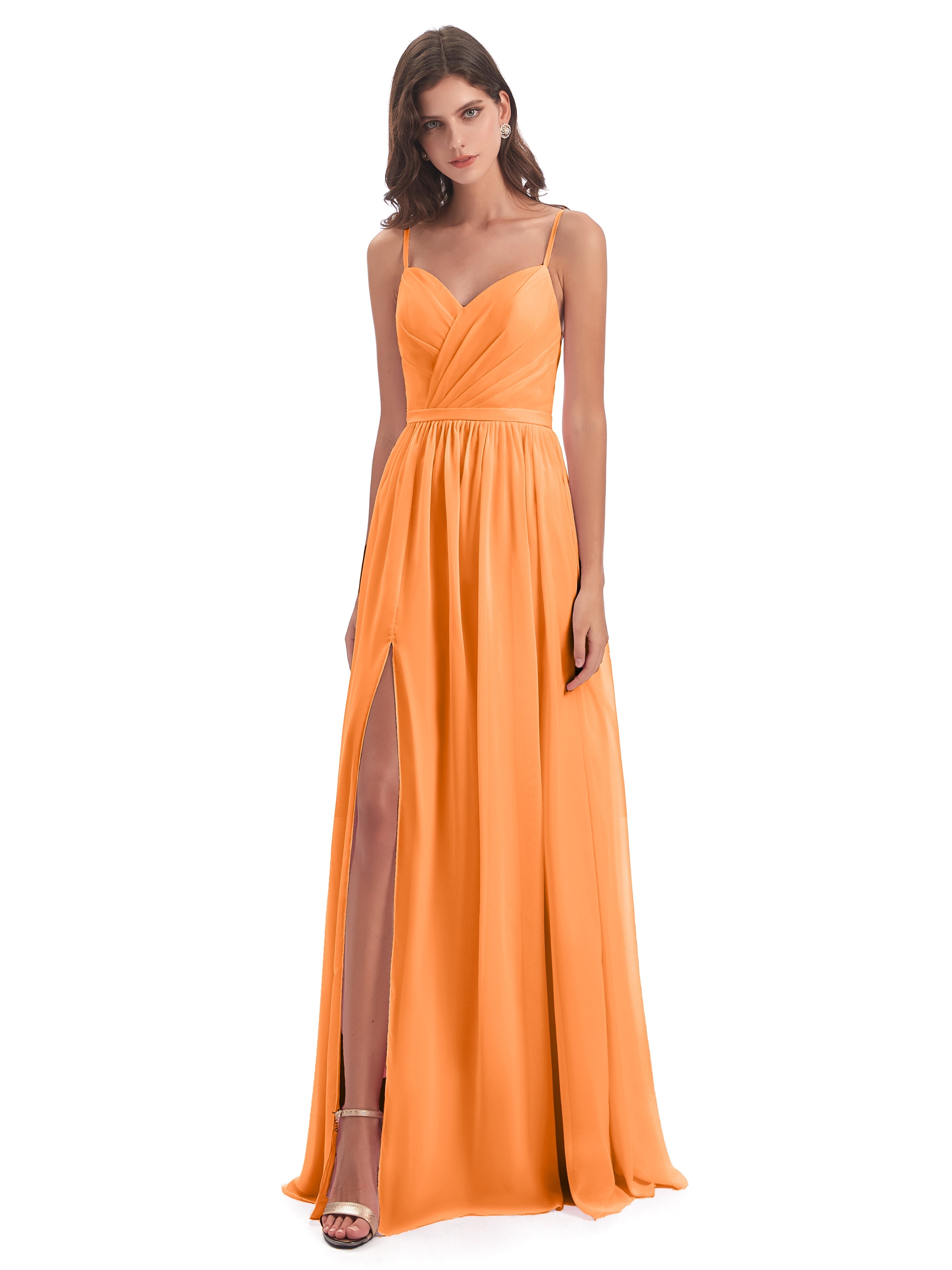 Robe Orange Demoiselle D Honneur Dos Ouvert Fendue Mousseline Robes Demoiselle D'Honneur