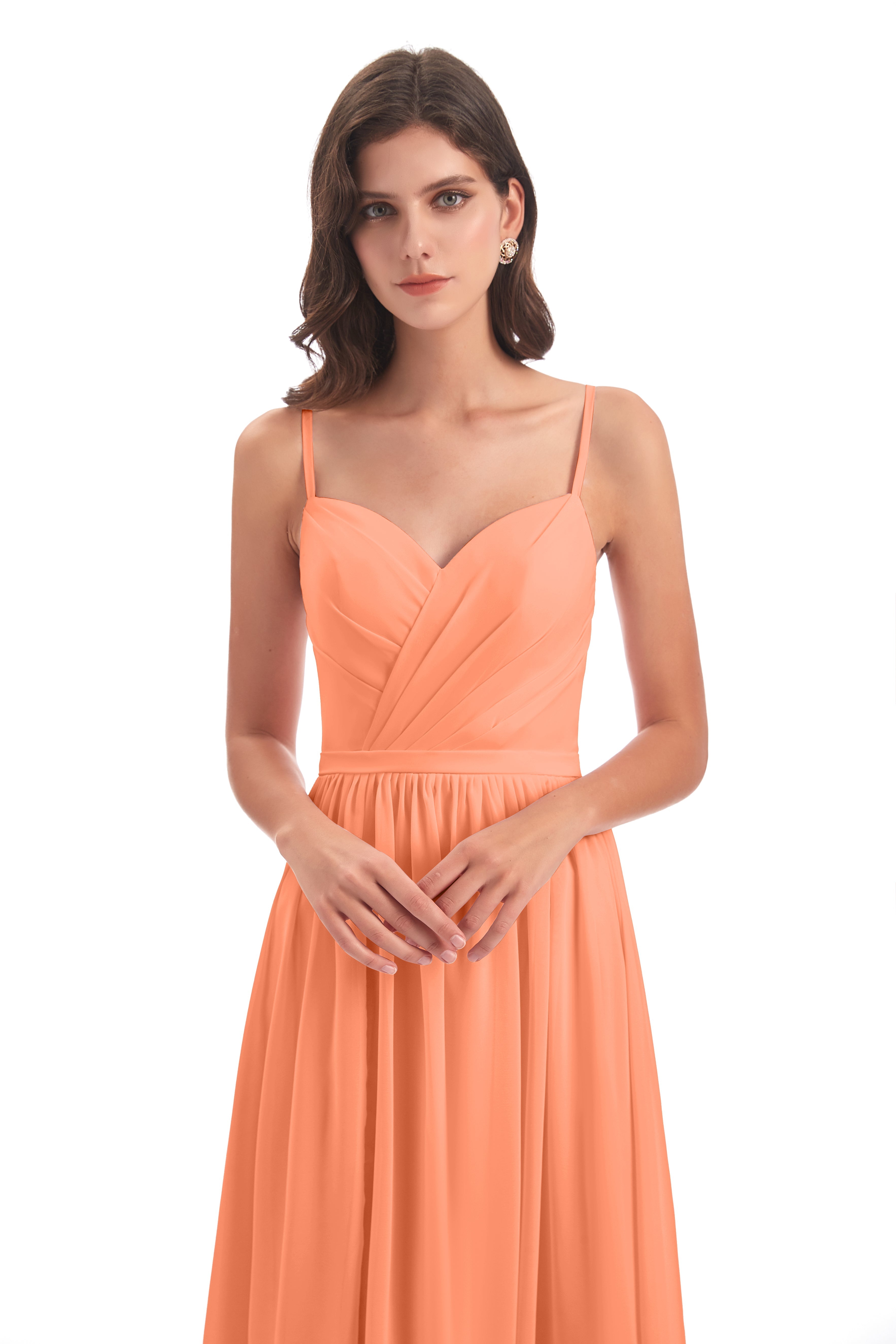 Robes De Demoiselle D'Honneur Papaye Dos Ouvert Fendue Mousseline Robes Demoiselle D'Honneur