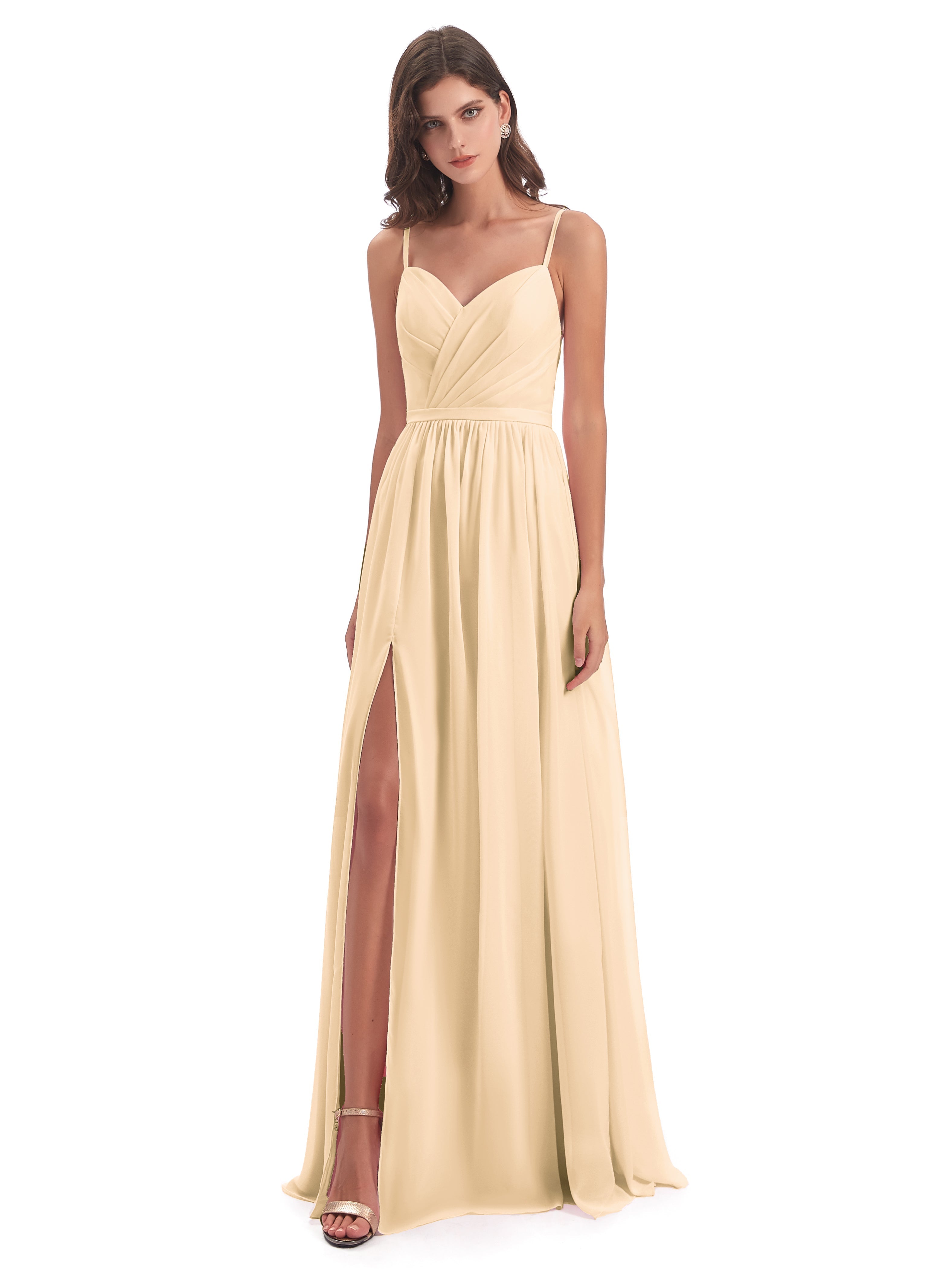 Robe Peche Demoiselle D Honneur Dos Ouvert Fendue Mousseline Robes Demoiselle D'Honneur
