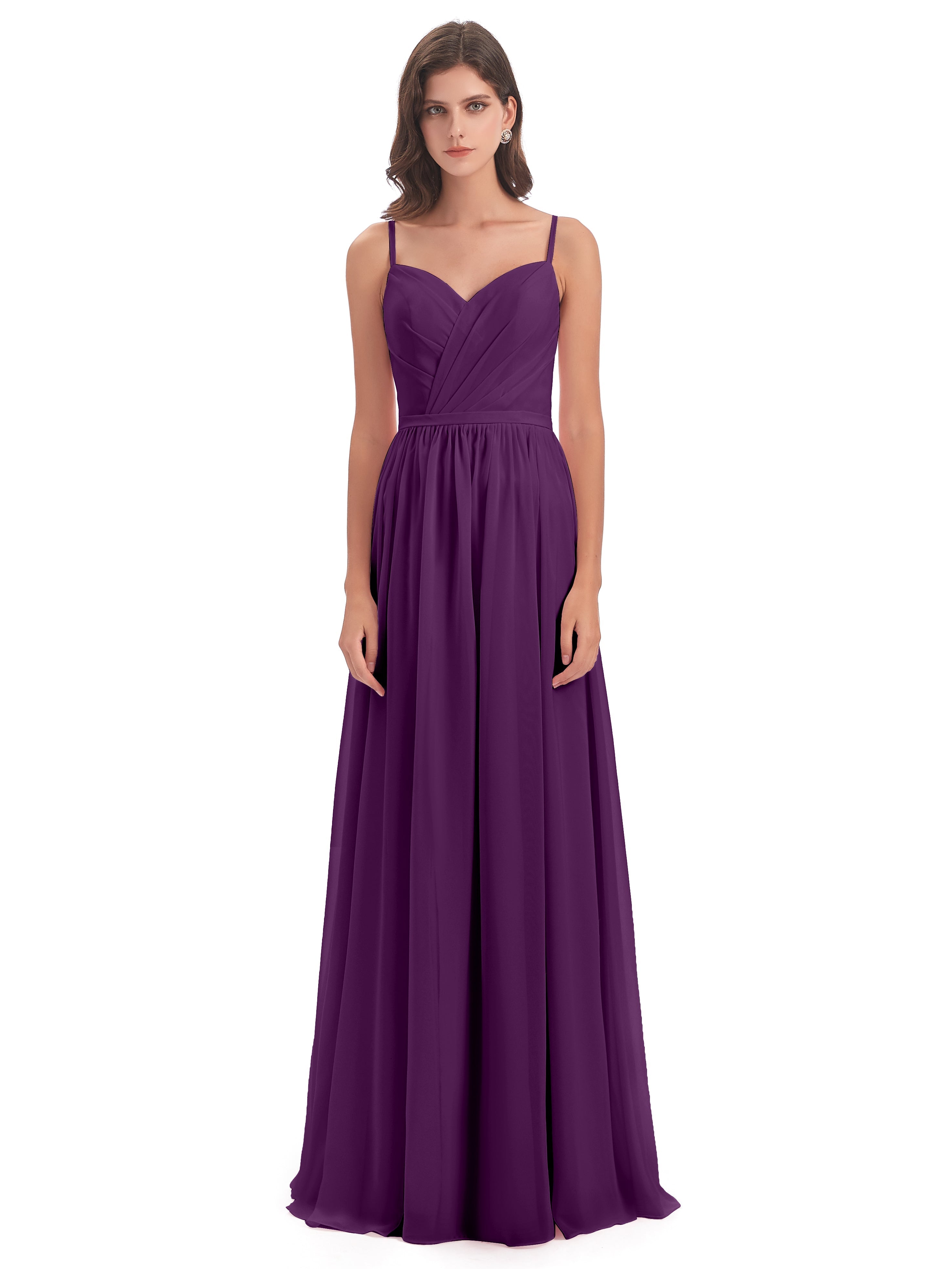 Robes De Demoiselle D'Honneur En Raisin Dos Ouvert Fendue Mousseline Robes Demoiselle D'Honneur