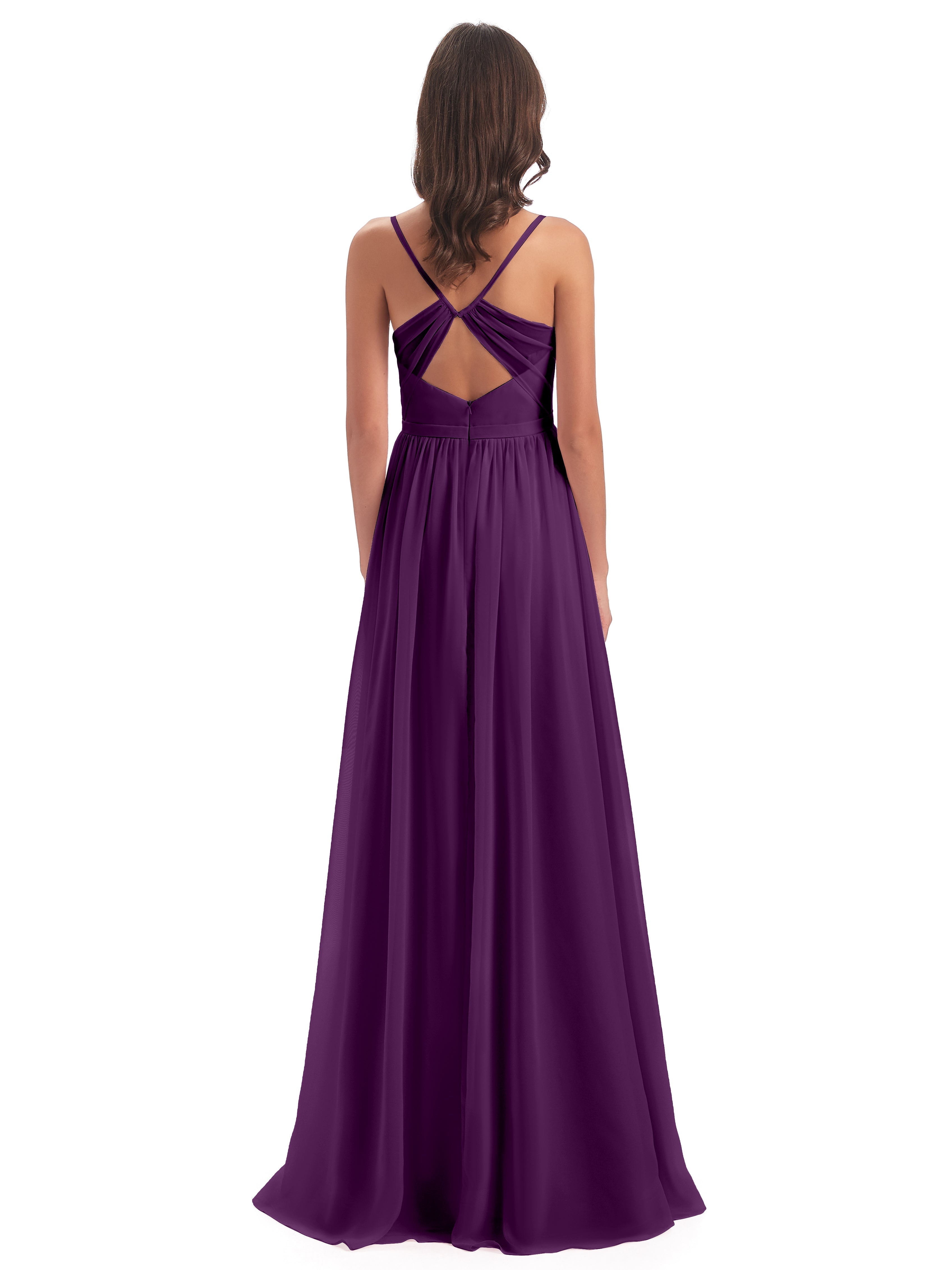 Robes De Demoiselle D'Honneur En Raisin Dos Ouvert Fendue Mousseline Robes Demoiselle D'Honneur