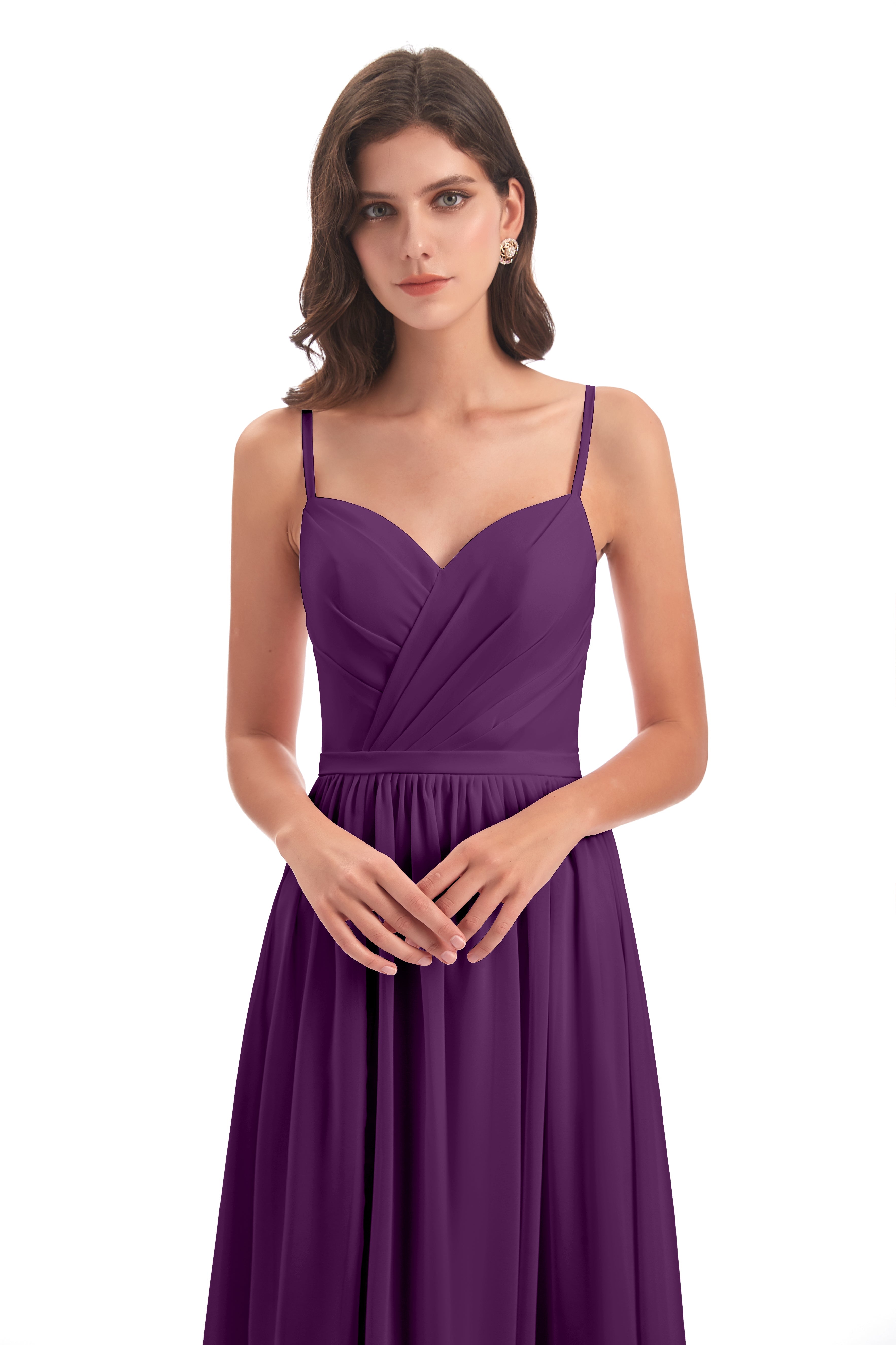 Robes De Demoiselle D'Honneur En Raisin Dos Ouvert Fendue Mousseline Robes Demoiselle D'Honneur