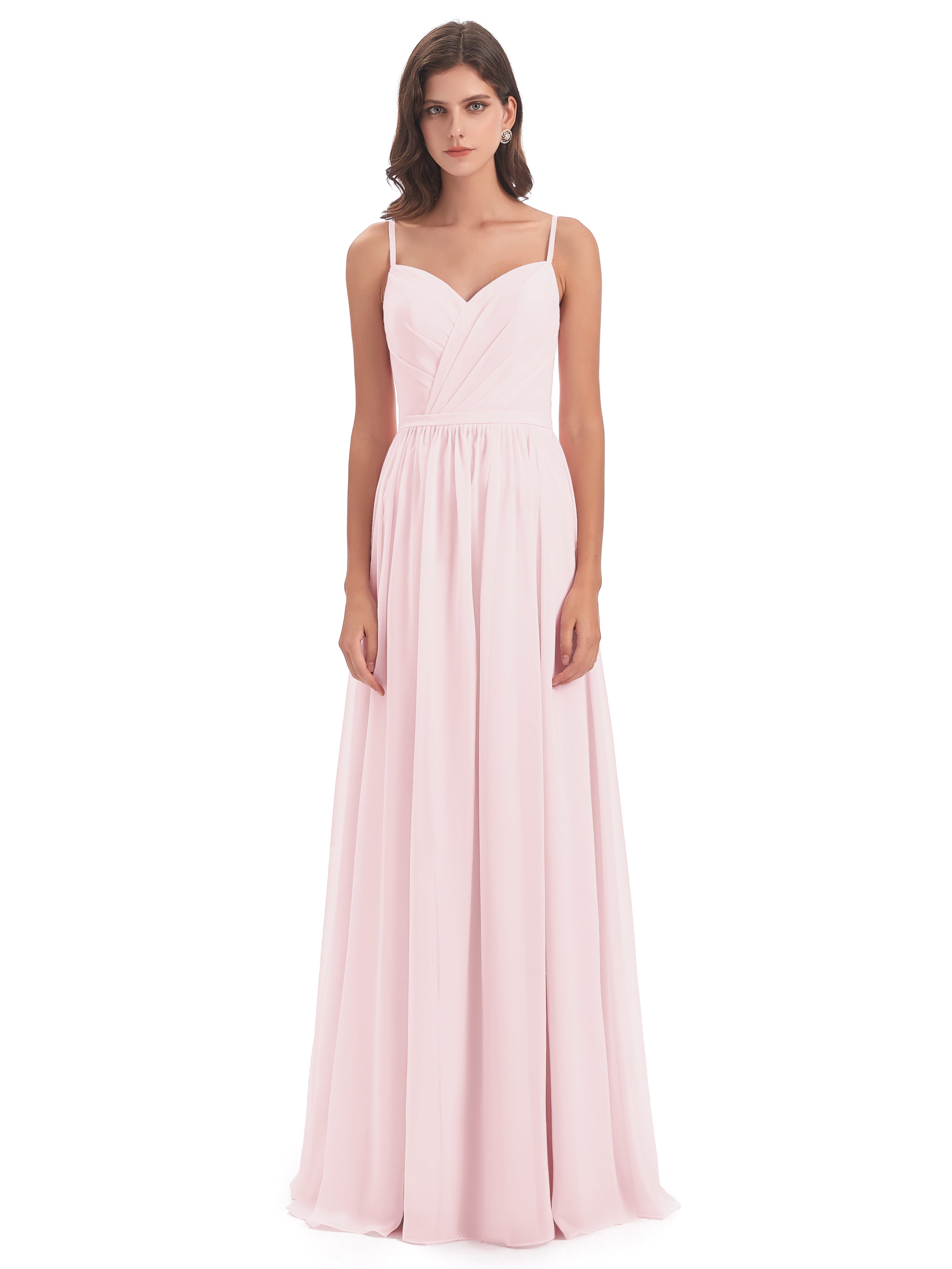 Robe De Demoiselle D Honneur Rose Pale Dos Ouvert Fendue Mousseline Robes Demoiselle D'Honneur