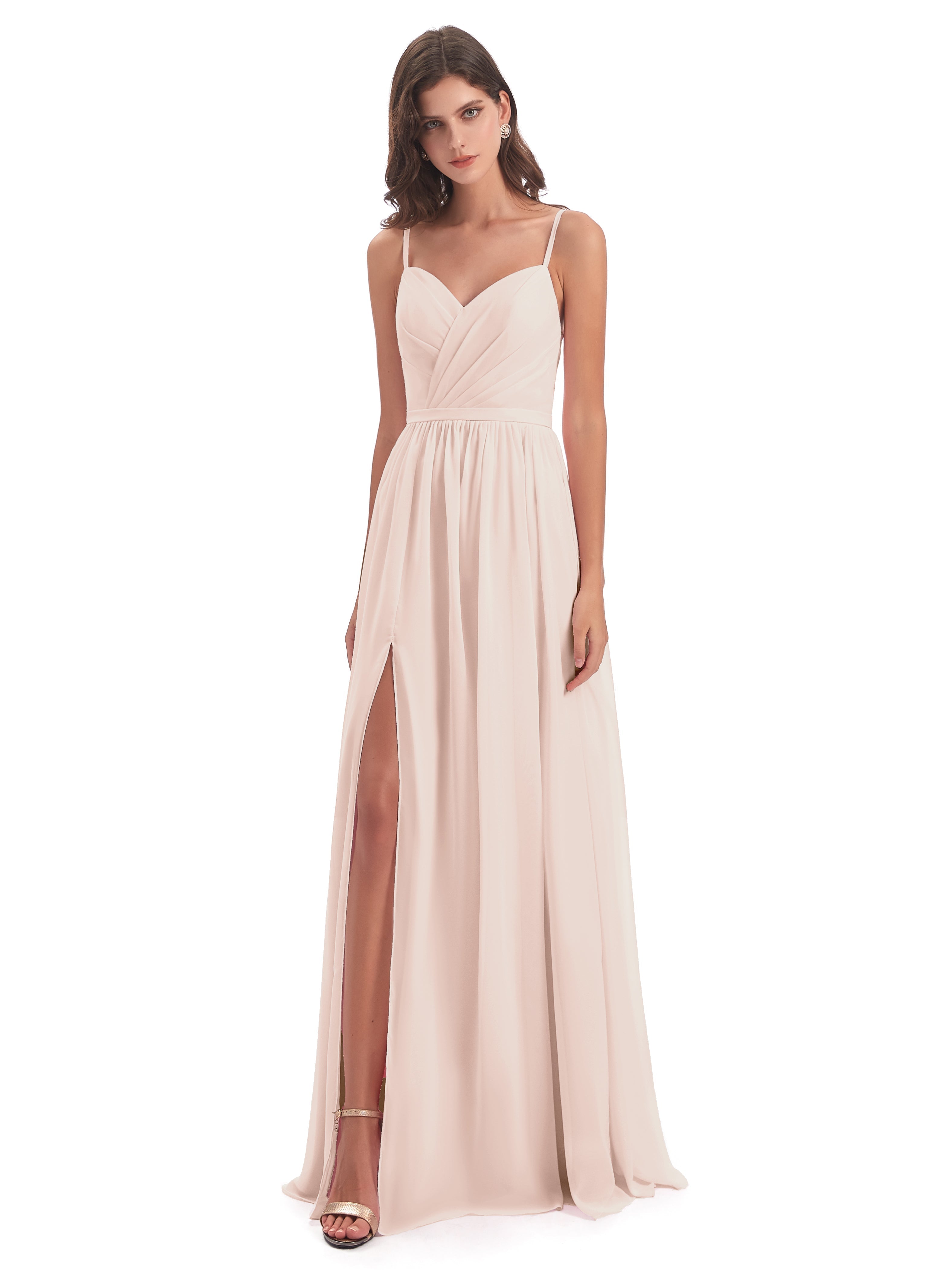 Robe Demoiselle D Honneur Rose Perle Dos Ouvert Fendue Mousseline Robes Demoiselle D'Honneur