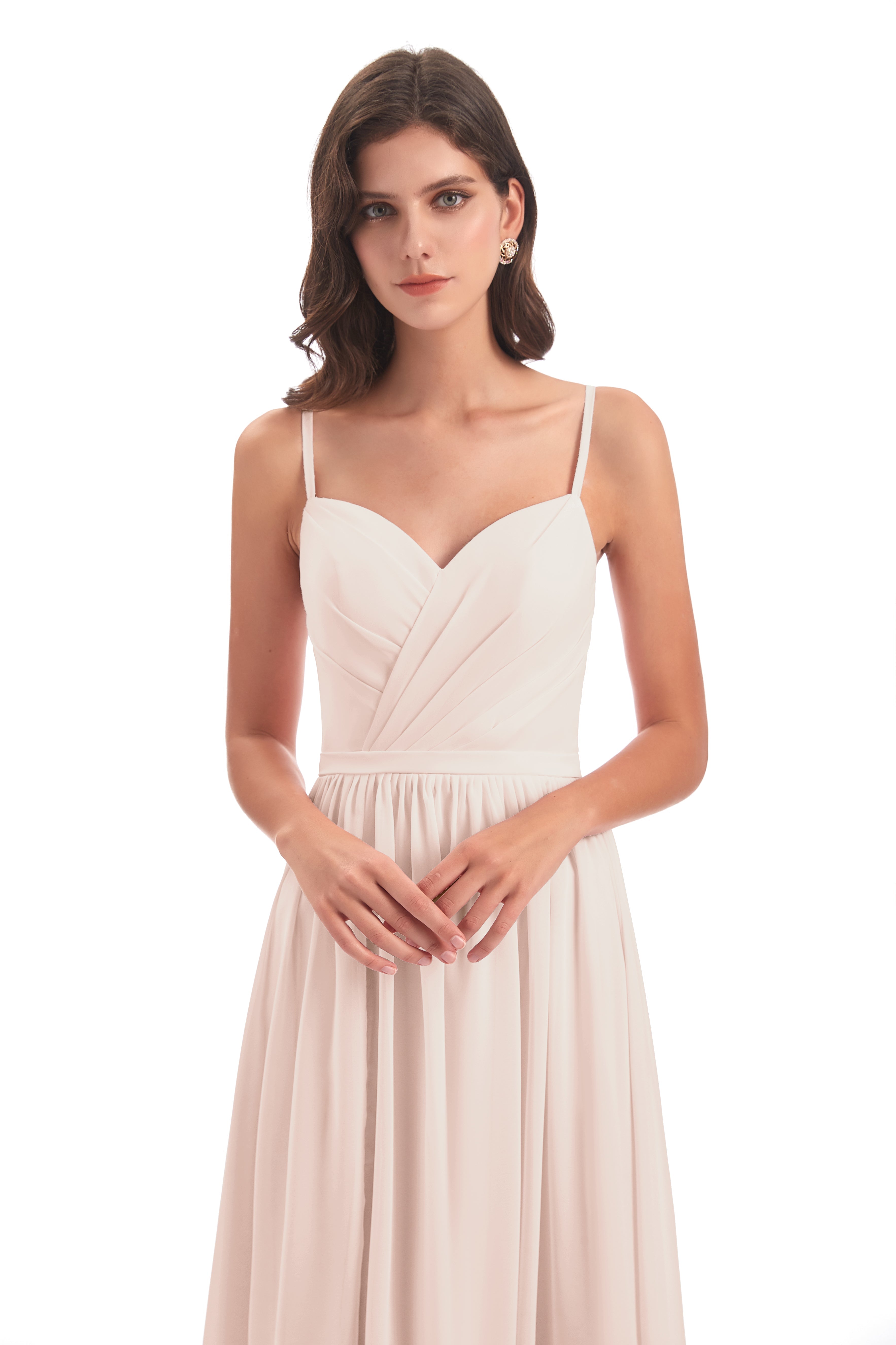Robe Demoiselle D Honneur Rose Perle Dos Ouvert Fendue Mousseline Robes Demoiselle D'Honneur