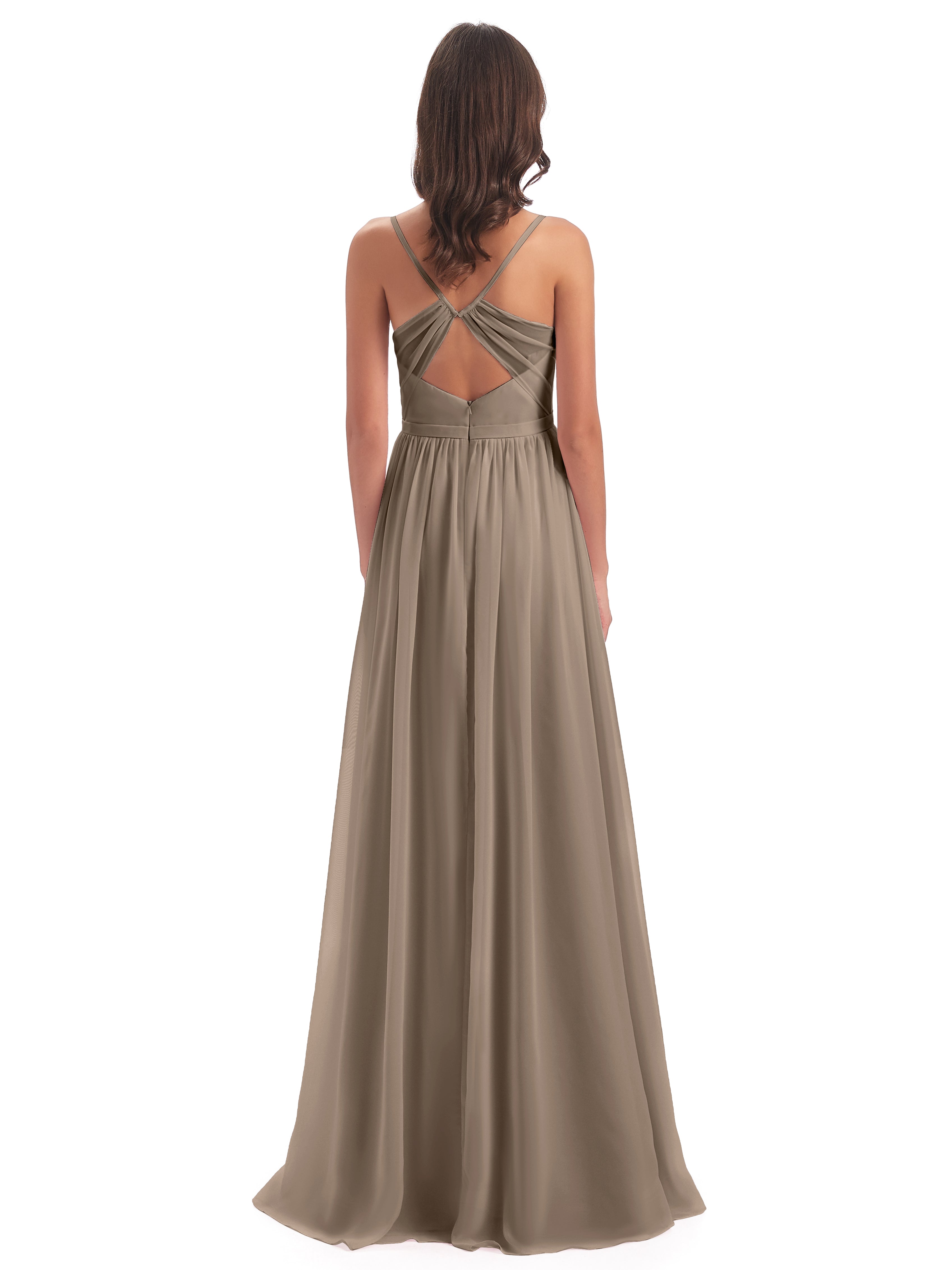 Robe Demoiselle D Honneur Taupe Dos Ouvert Fendue Mousseline Robes Demoiselle D'Honneur