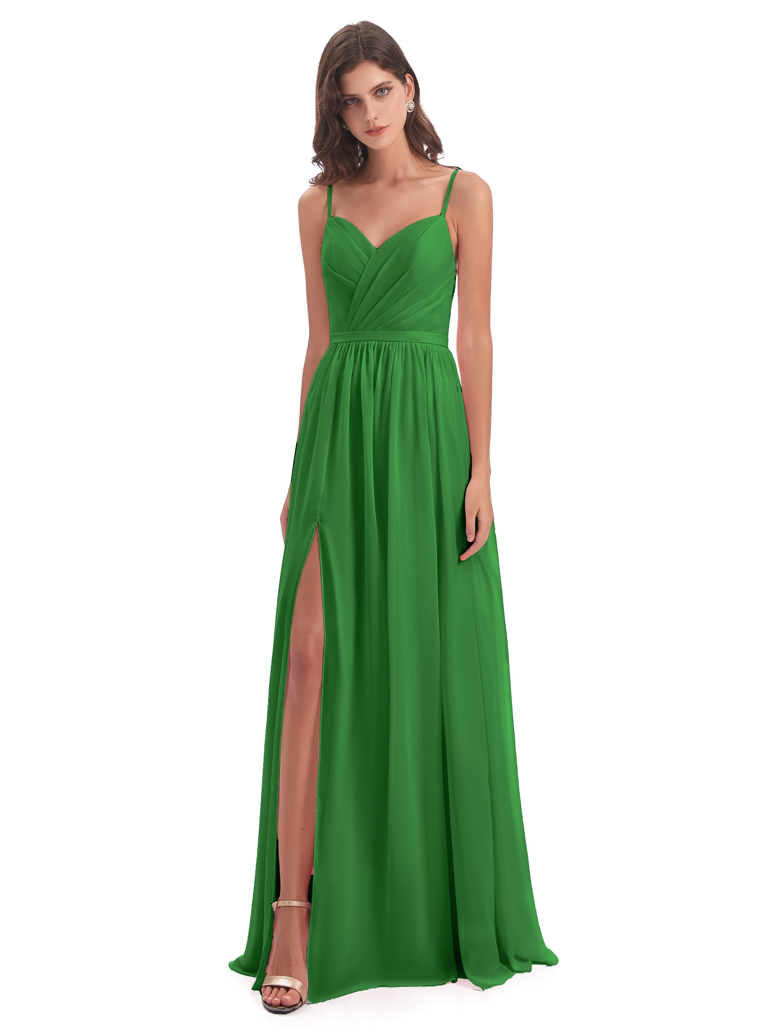 Robe De Demoiselle D'Honneur Verte Dos Ouvert Fendue Mousseline Robes Demoiselle D'Honneur
