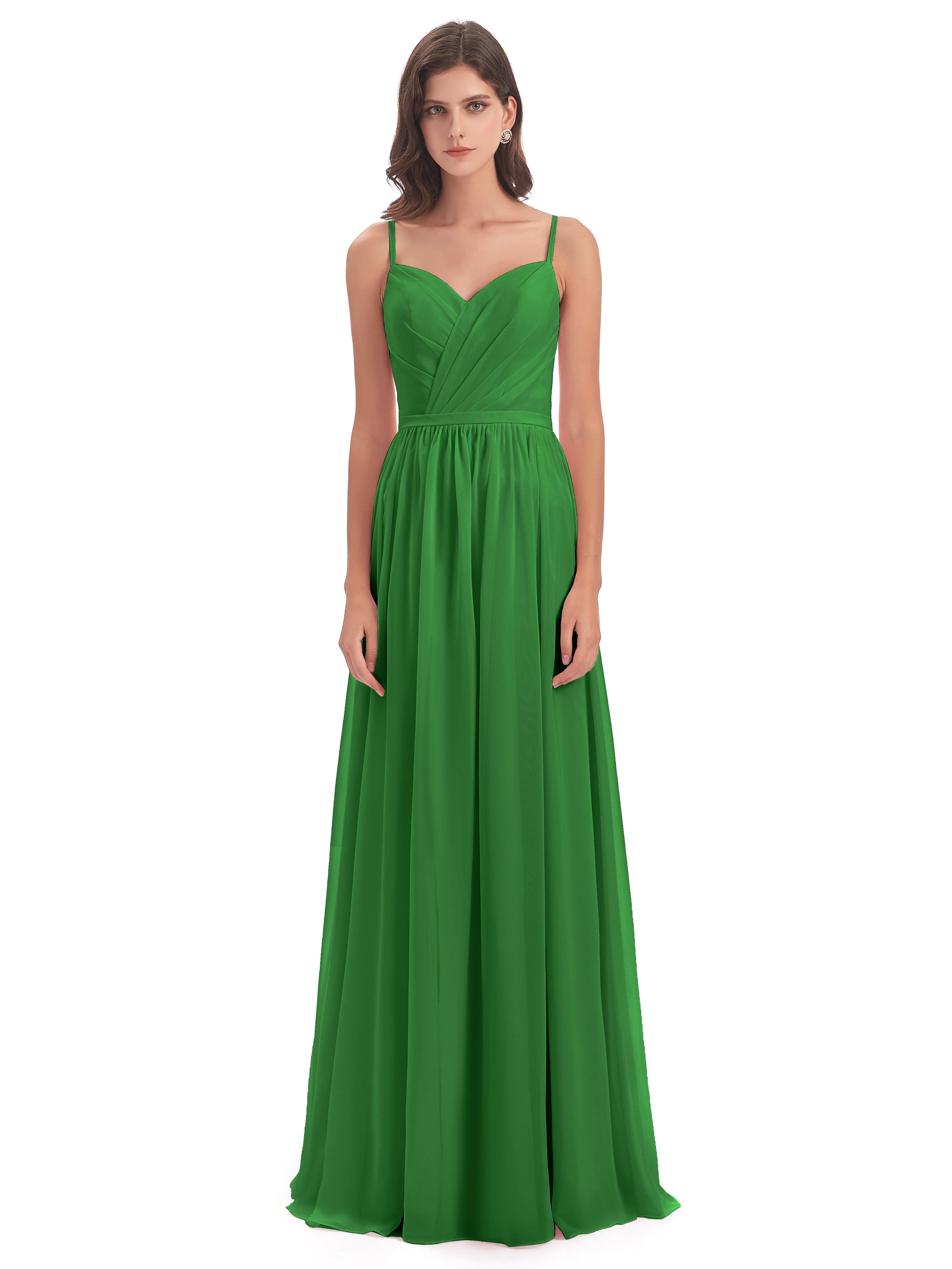 Robe De Demoiselle D'Honneur Verte Dos Ouvert Fendue Mousseline Robes Demoiselle D'Honneur
