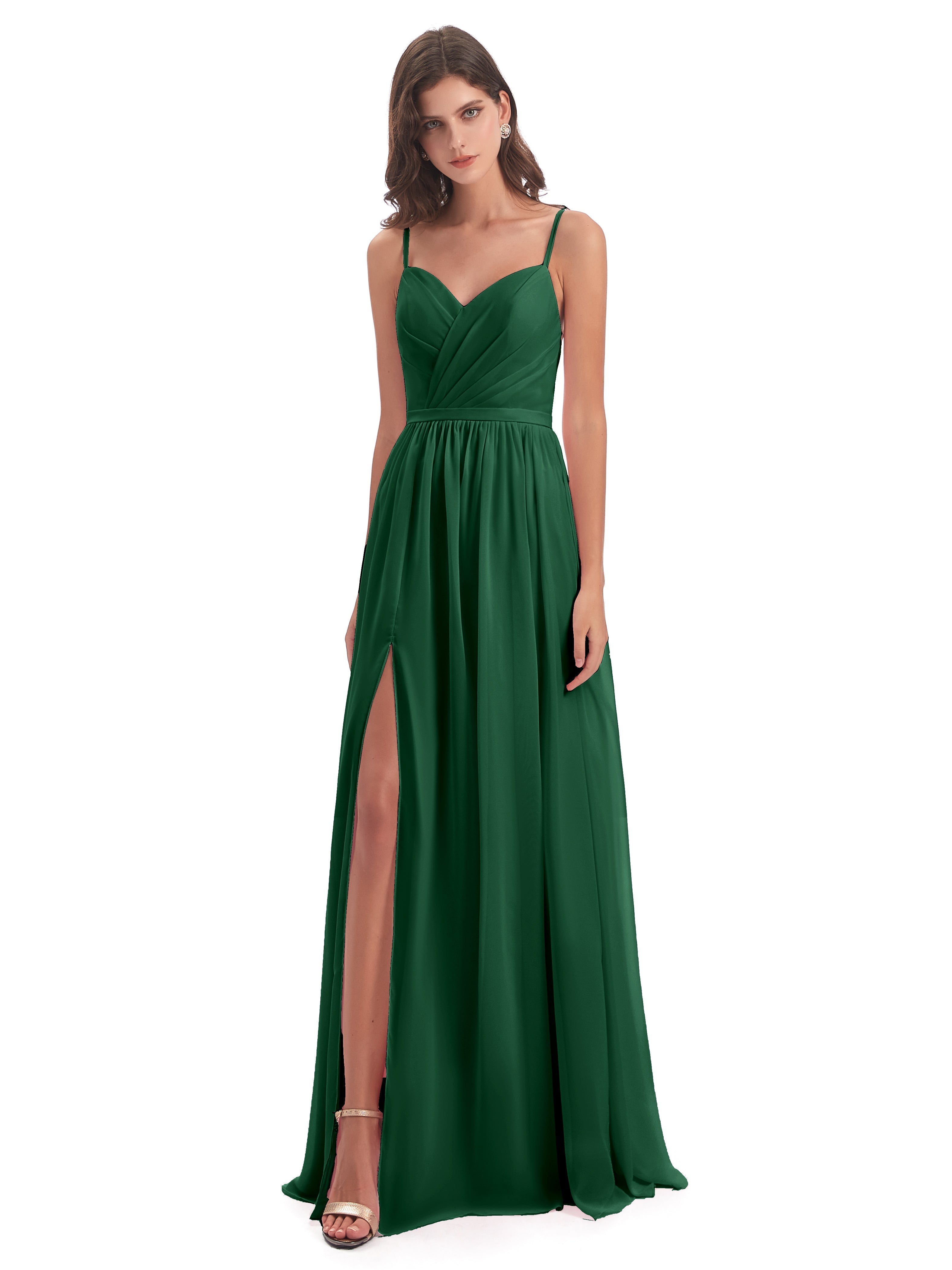 Robe Demoiselle D Honneur Vert Foncé Dos Ouvert Fendue Mousseline Robes Demoiselle D'Honneur