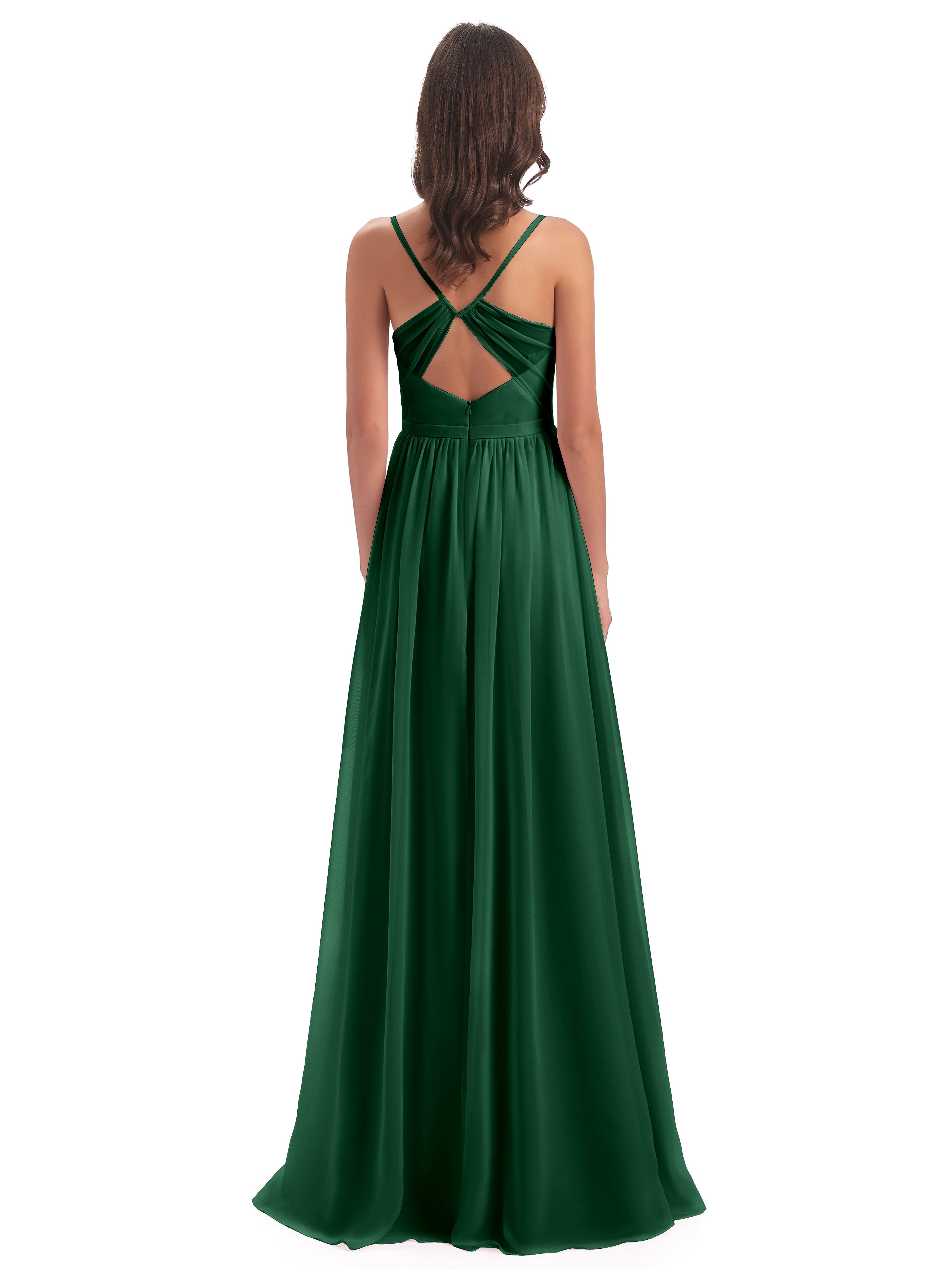 Robe Demoiselle D Honneur Vert Foncé Dos Ouvert Fendue Mousseline Robes Demoiselle D'Honneur