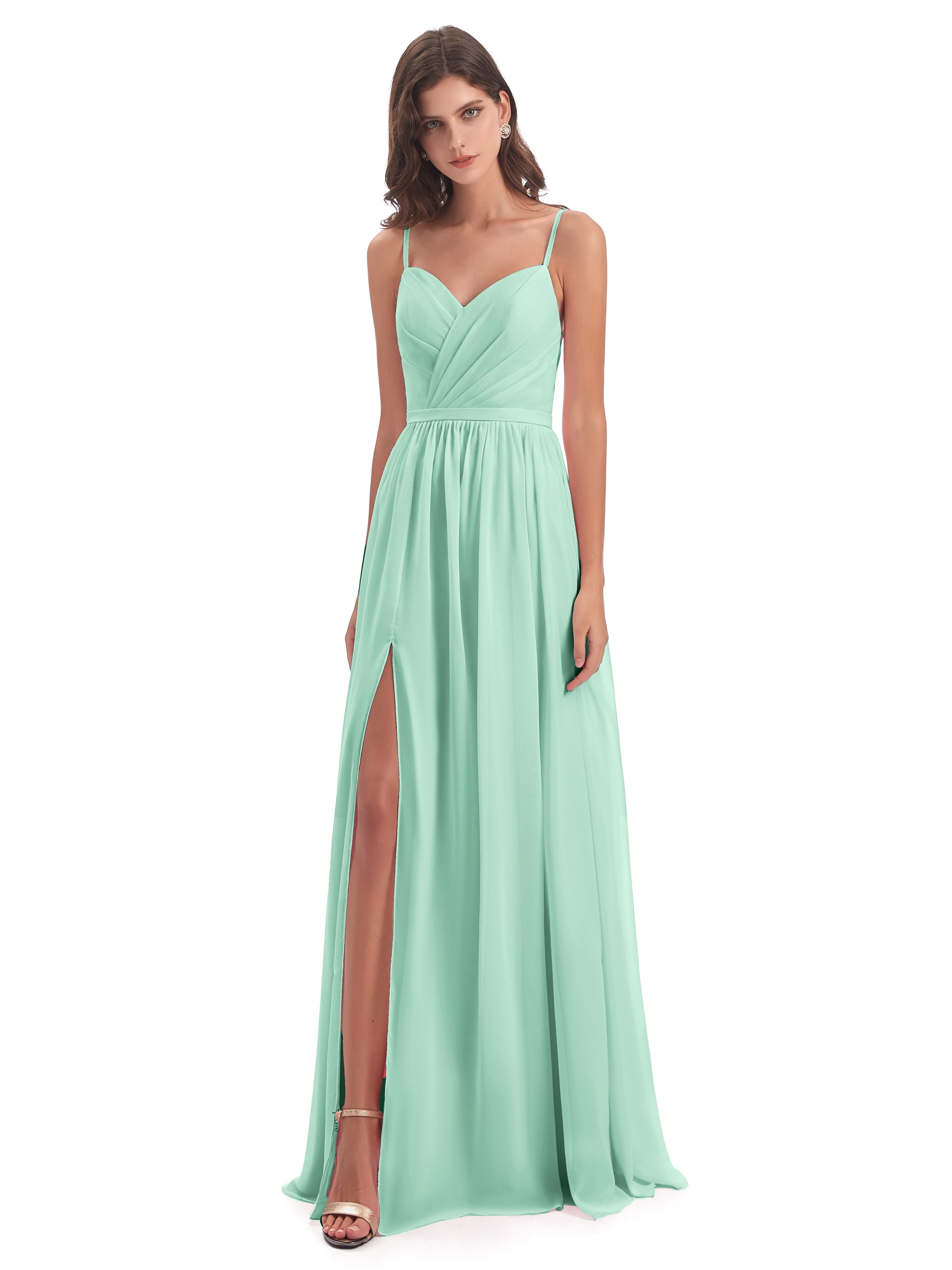 Robe Demoiselle D Honneur Menthe Dos Ouvert Fendue Mousseline Robes Demoiselle D'Honneur